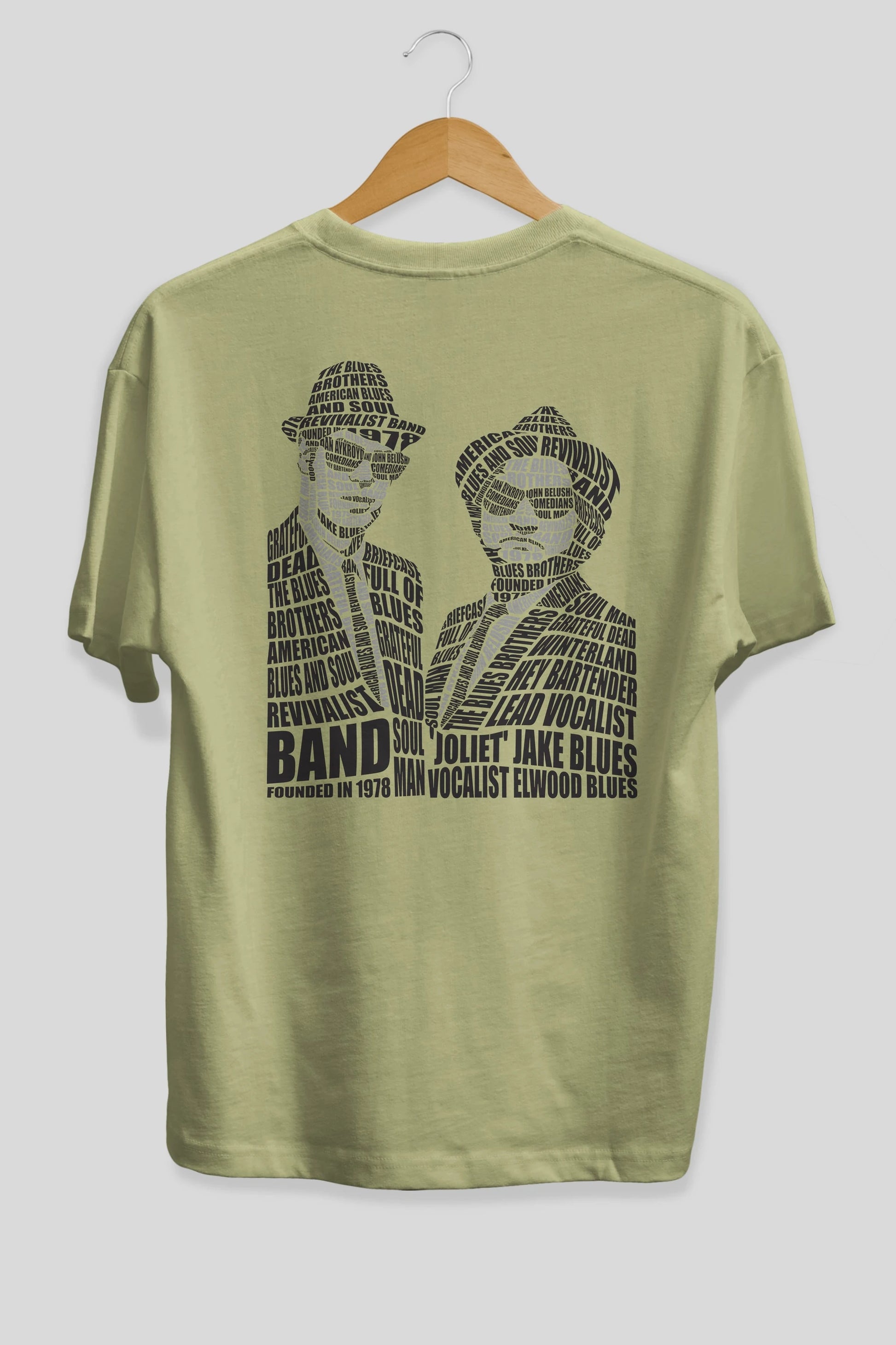 Blues Brothers Calligram Arka Baskılı Oversize t-shirt %100 pamuk Erkek Kadın Unisex