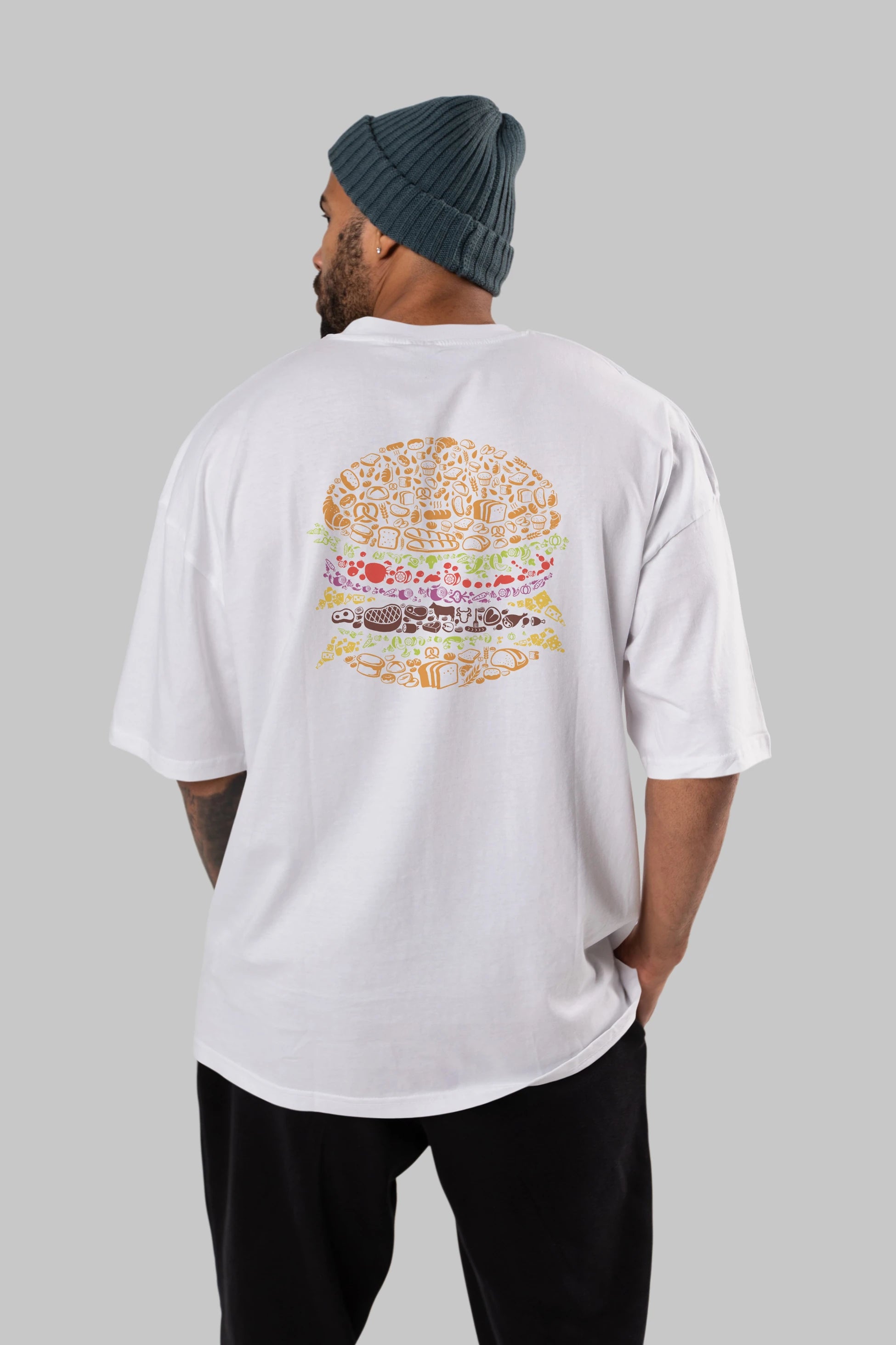 Burger Arka Baskılı Oversize t-shirt %100 pamuk Erkek Kadın Unisex