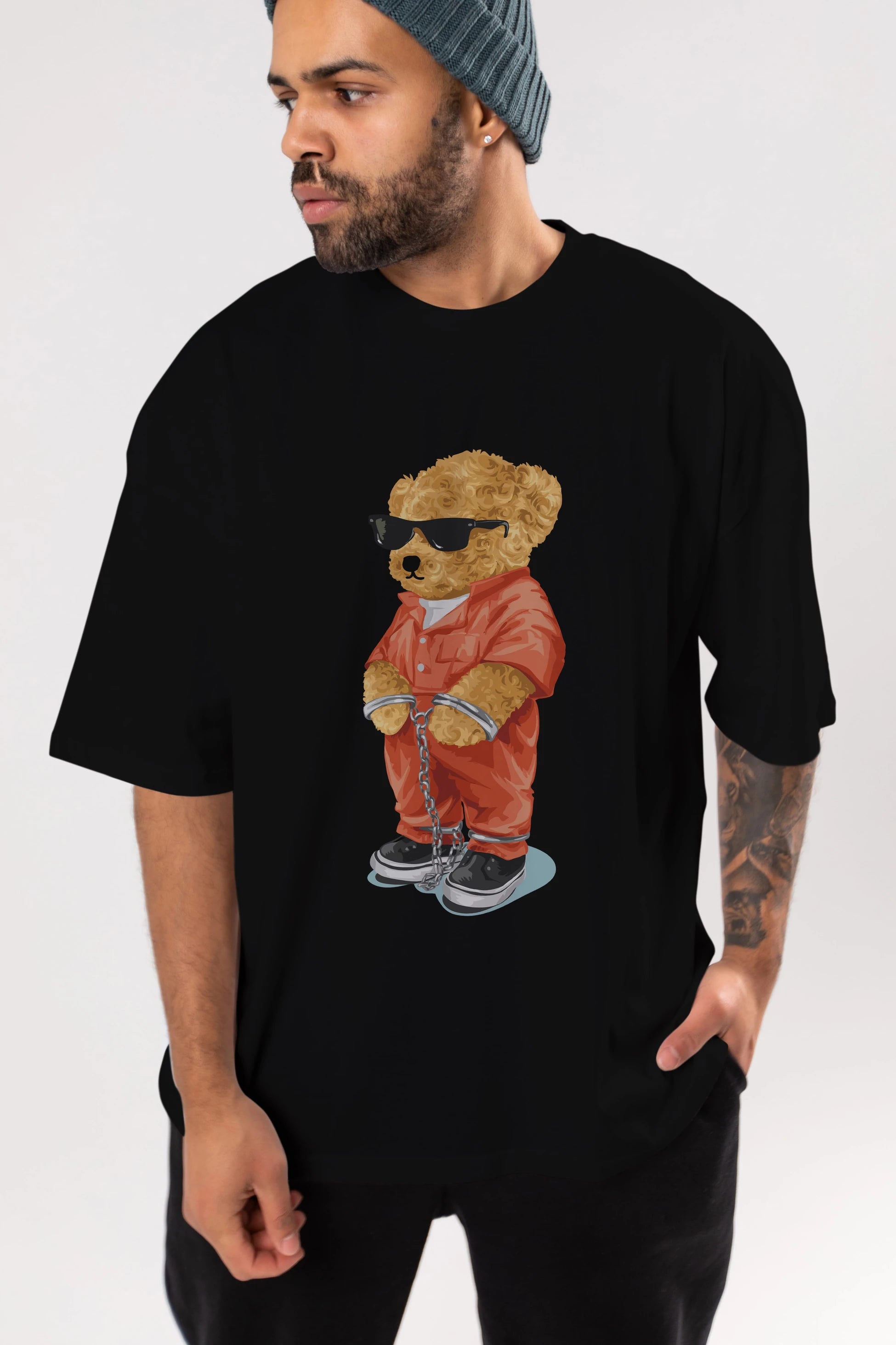 Teddy Bear Kodes Ön Baskılı Oversize t-shirt Erkek Kadın Unisex %100 Pamuk