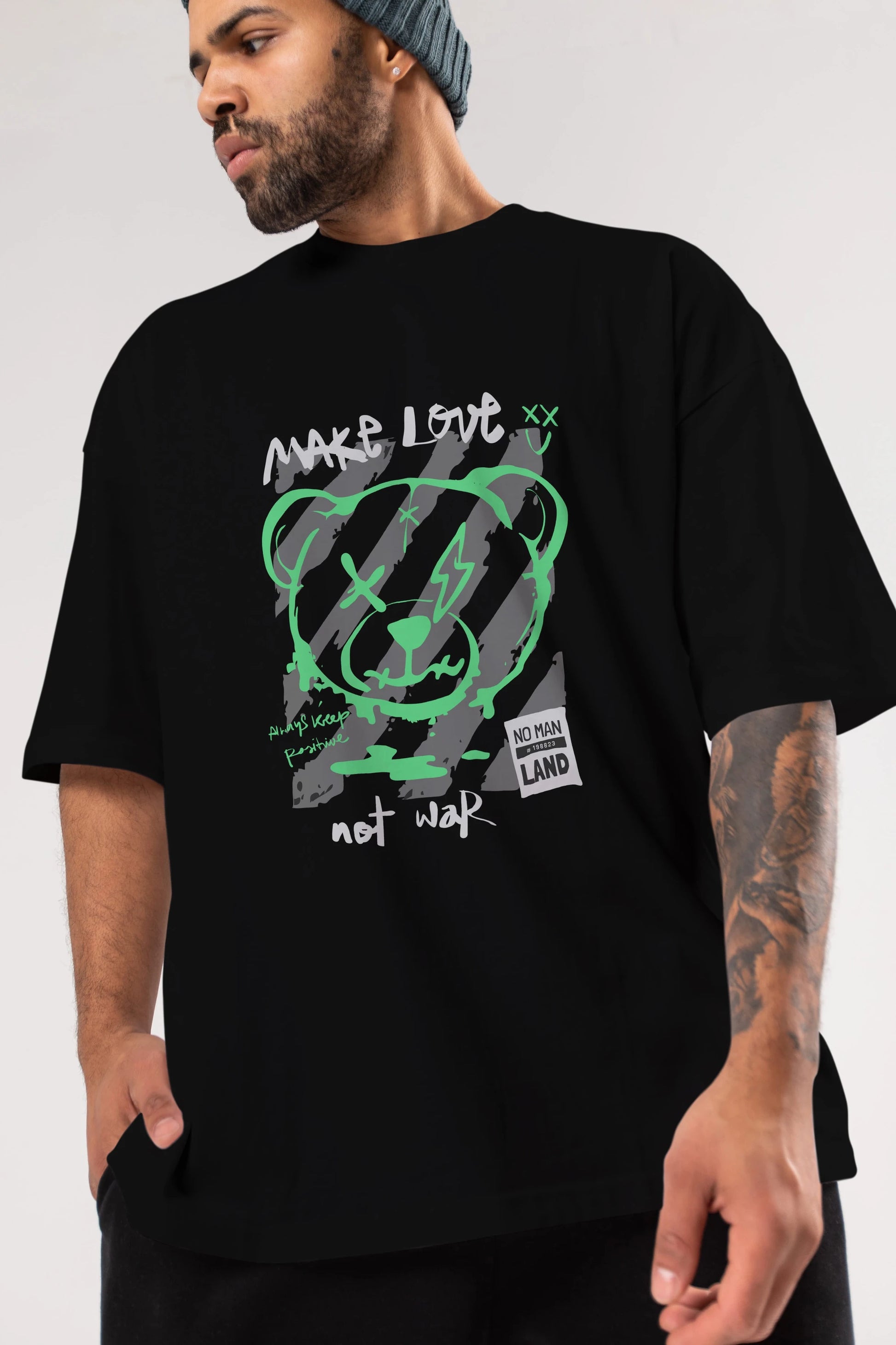 Make Love Bear Ön Baskılı Oversize t-shirt Erkek Kadın Unisex