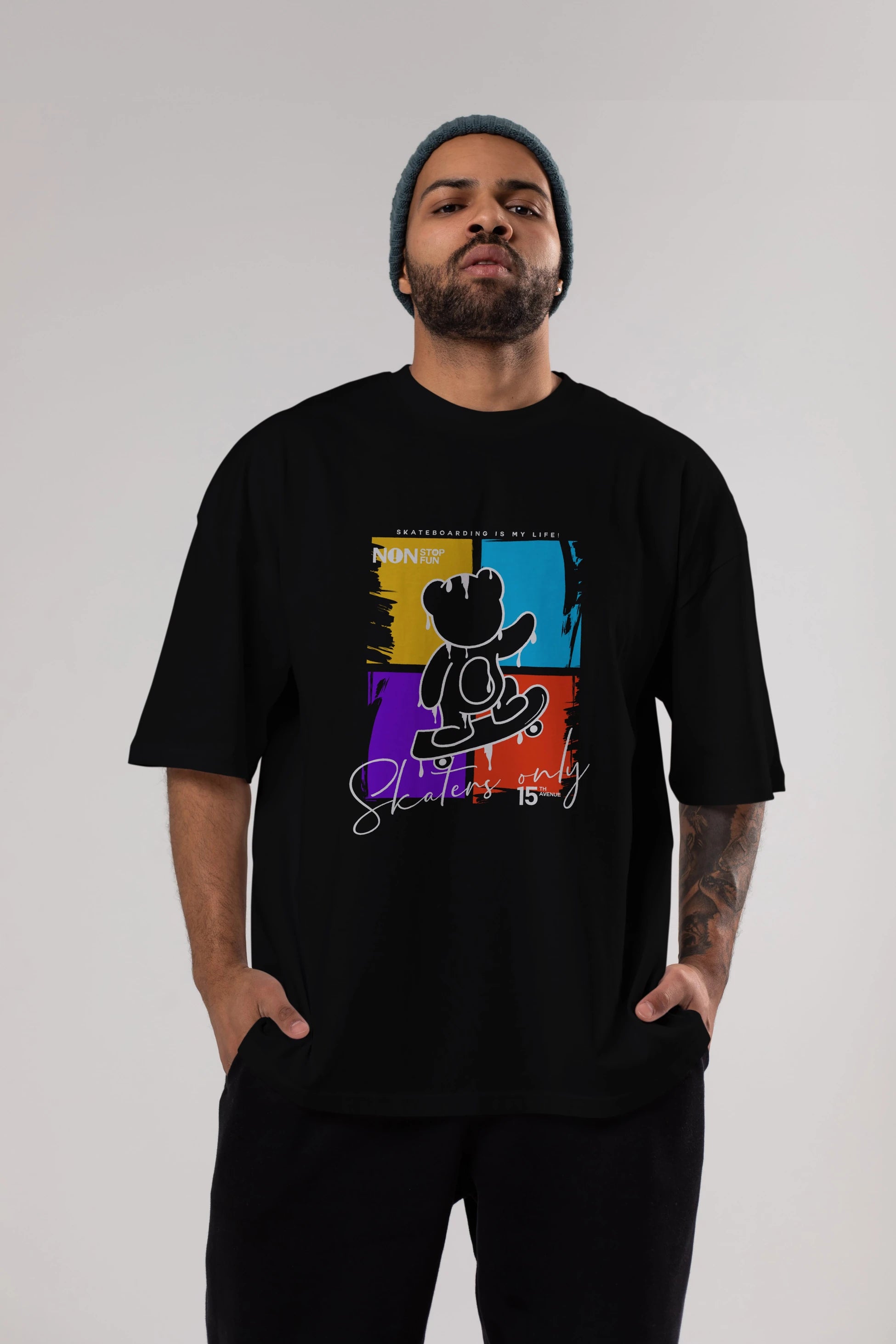 Skaters Only Bear Ön Baskılı Oversize t-shirt Erkek Kadın Unisex