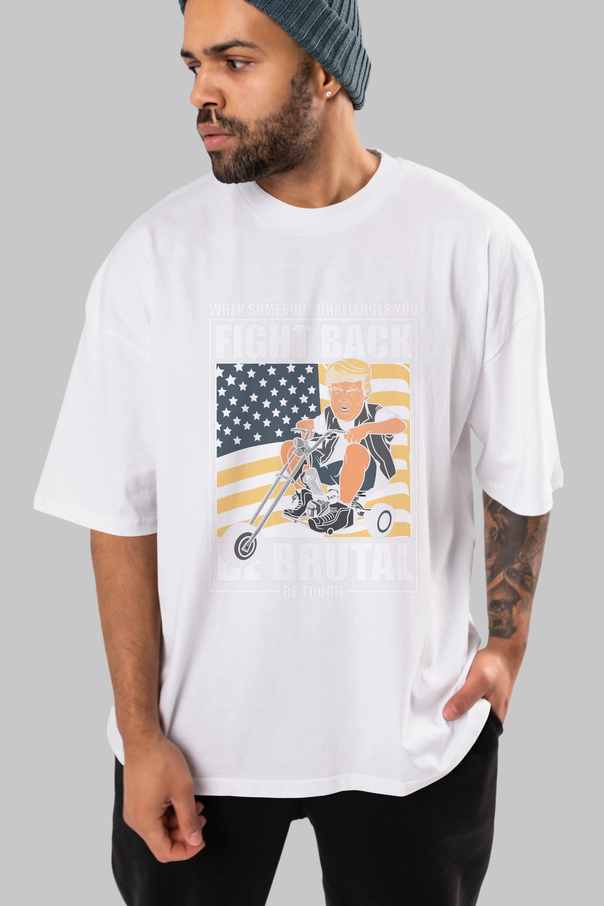 Trump Biker Ön Baskılı Oversize t-shirt Erkek Kadın Unisex %100 Pamuk tişort
