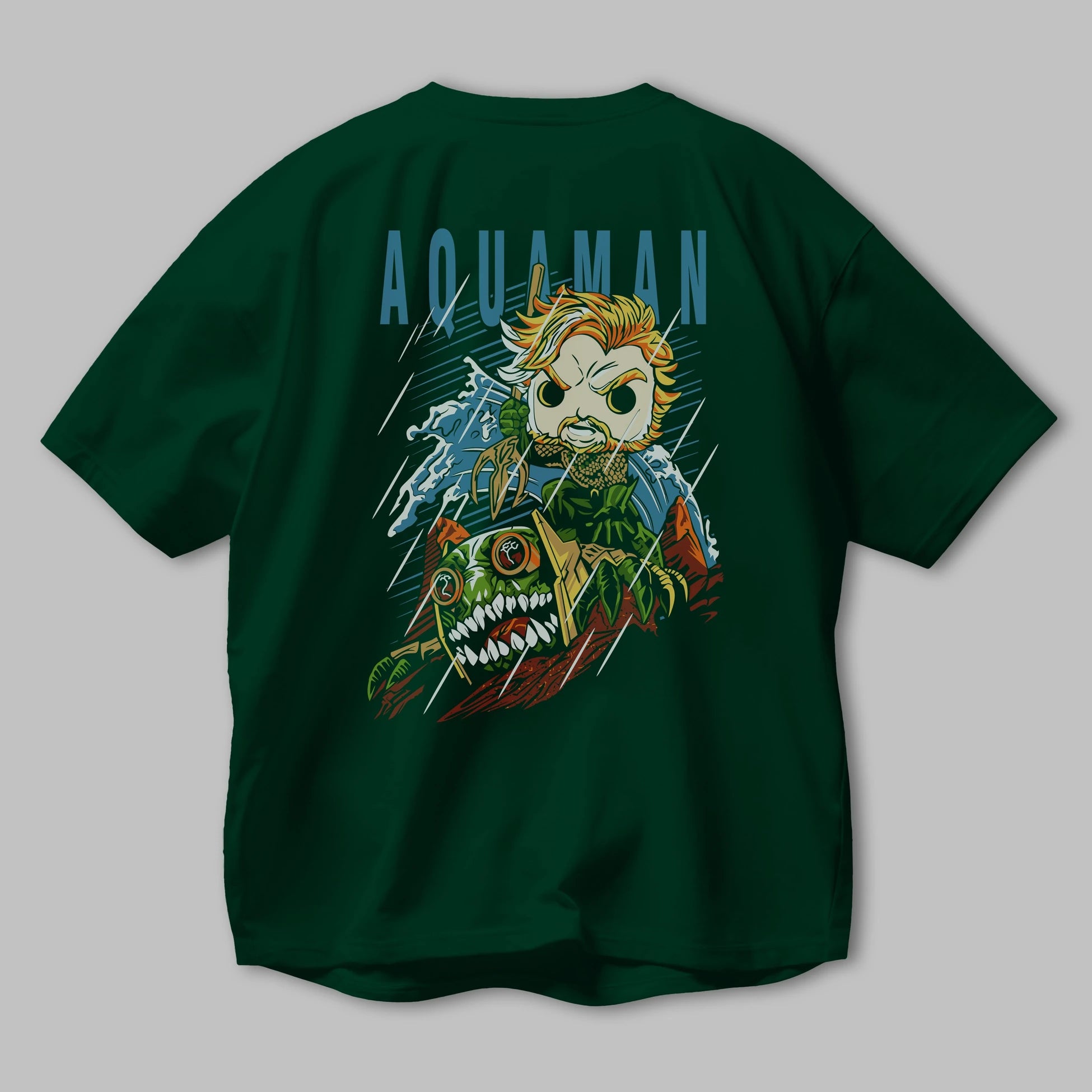 Aquaman Arka Baskılı Oversize t-shirt Erkek Kadın Unisex %100 Pamuk Bisiklet Yaka tişort