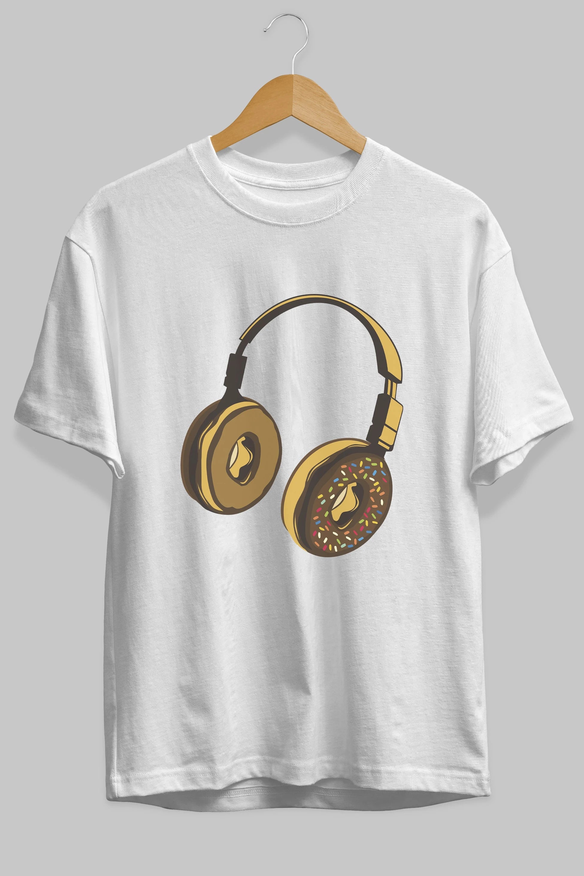 Headphone Donut Ön Baskılı Oversize t-shirt %100 pamuk Erkek Kadın Unisex