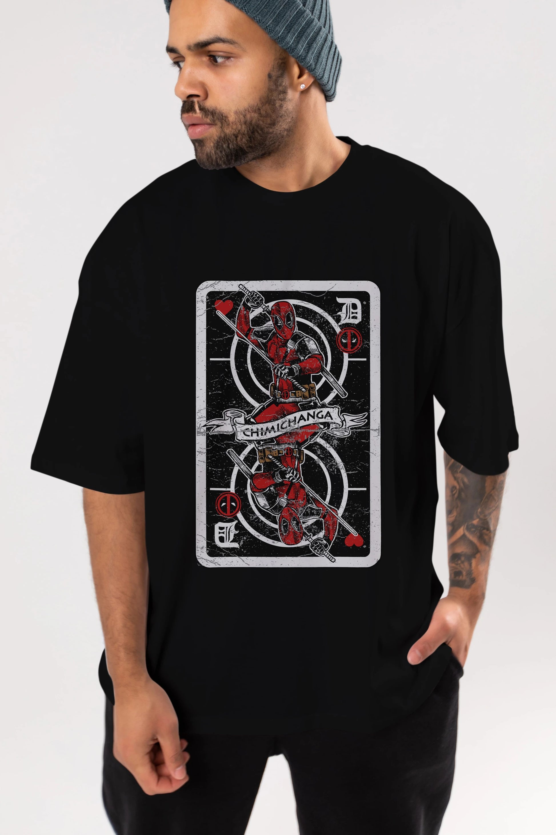 Deadpool Card Ön Baskılı Oversize t-shirt Erkek Kadın Unisex %100 Pamuk tişort