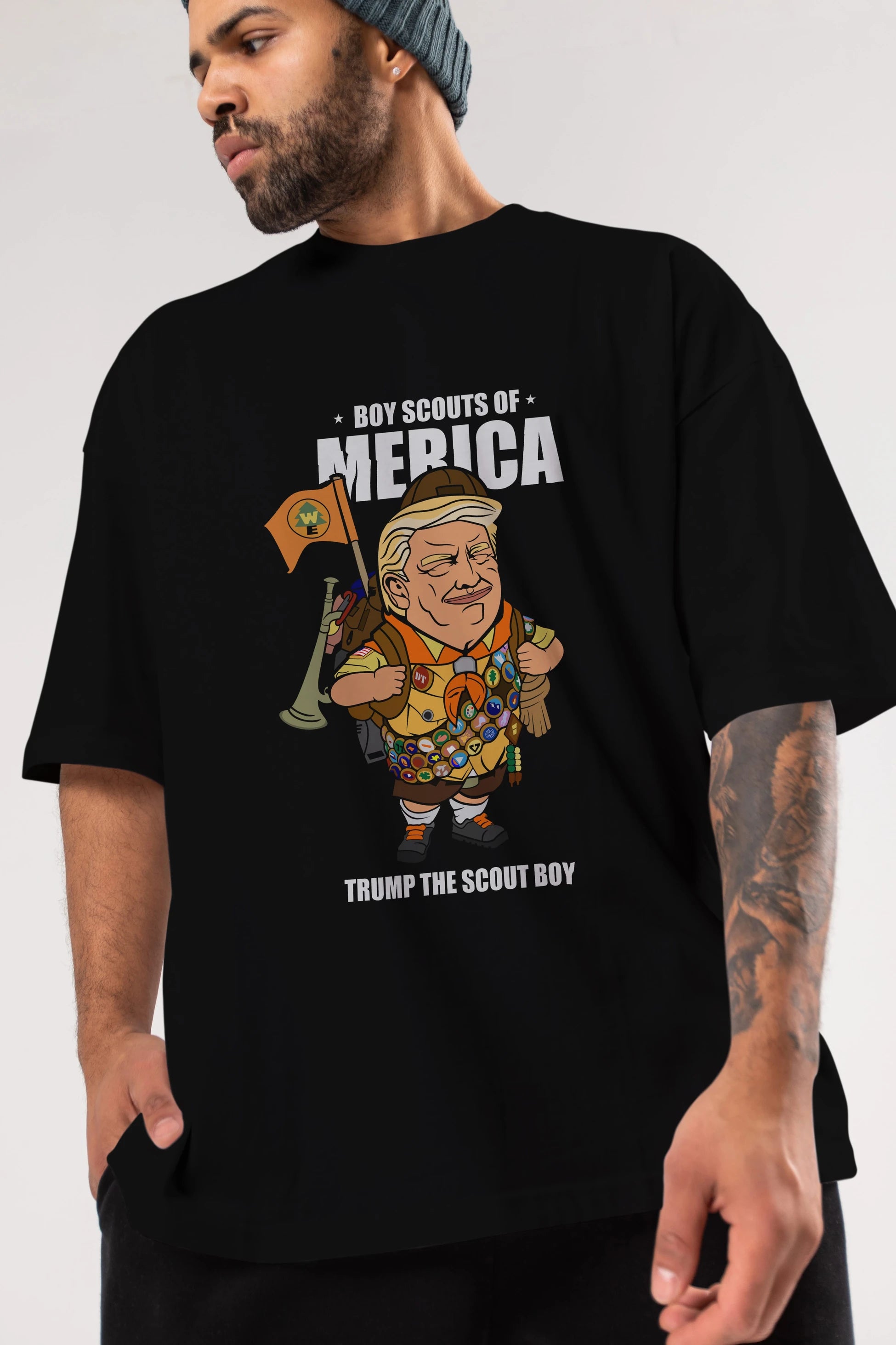 Trump Scout Boy Ön Baskılı Oversize t-shirt Erkek Kadın Unisex %100 Pamuk tişort