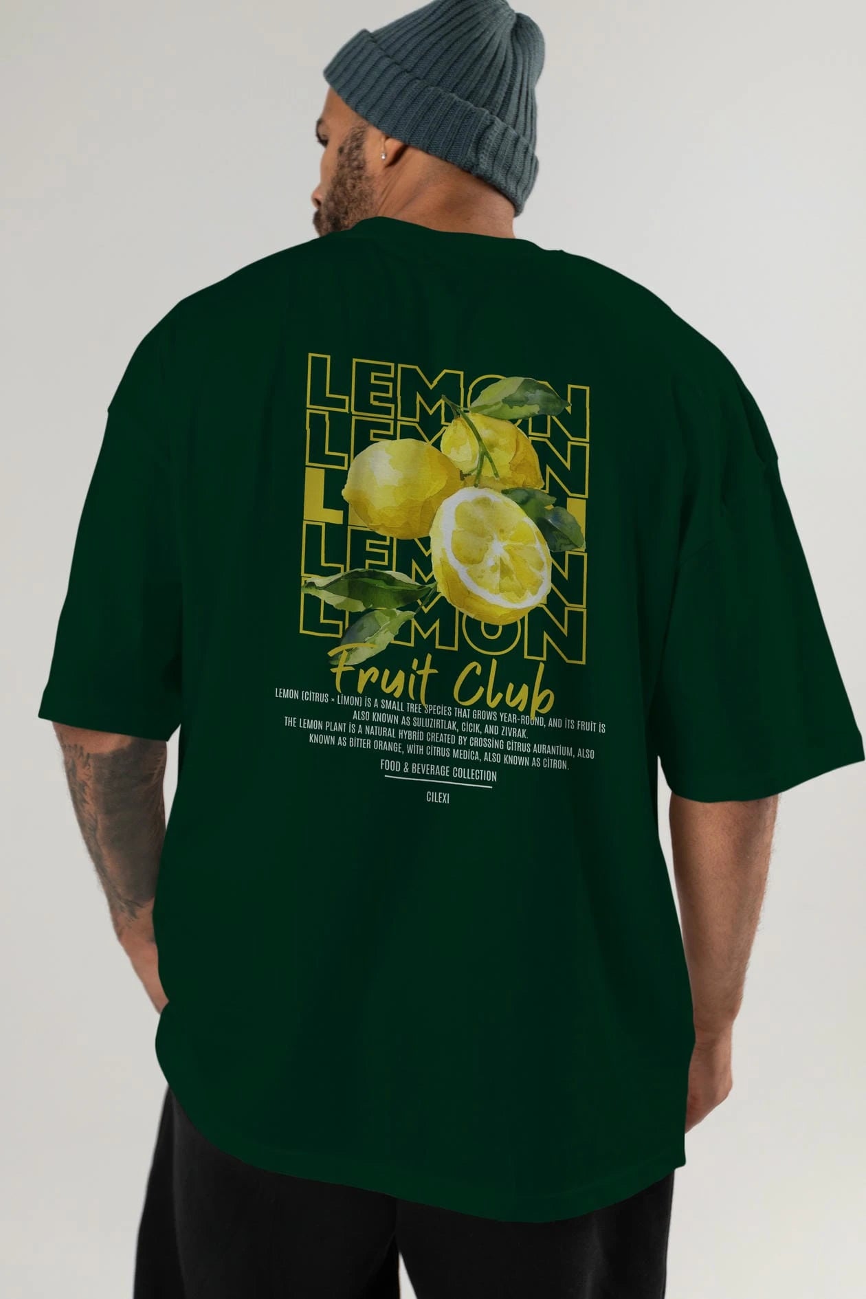 Lemon Arka Baskılı Oversize t-shirt Erkek Kadın Pamuk Bisiklet Yaka tişort