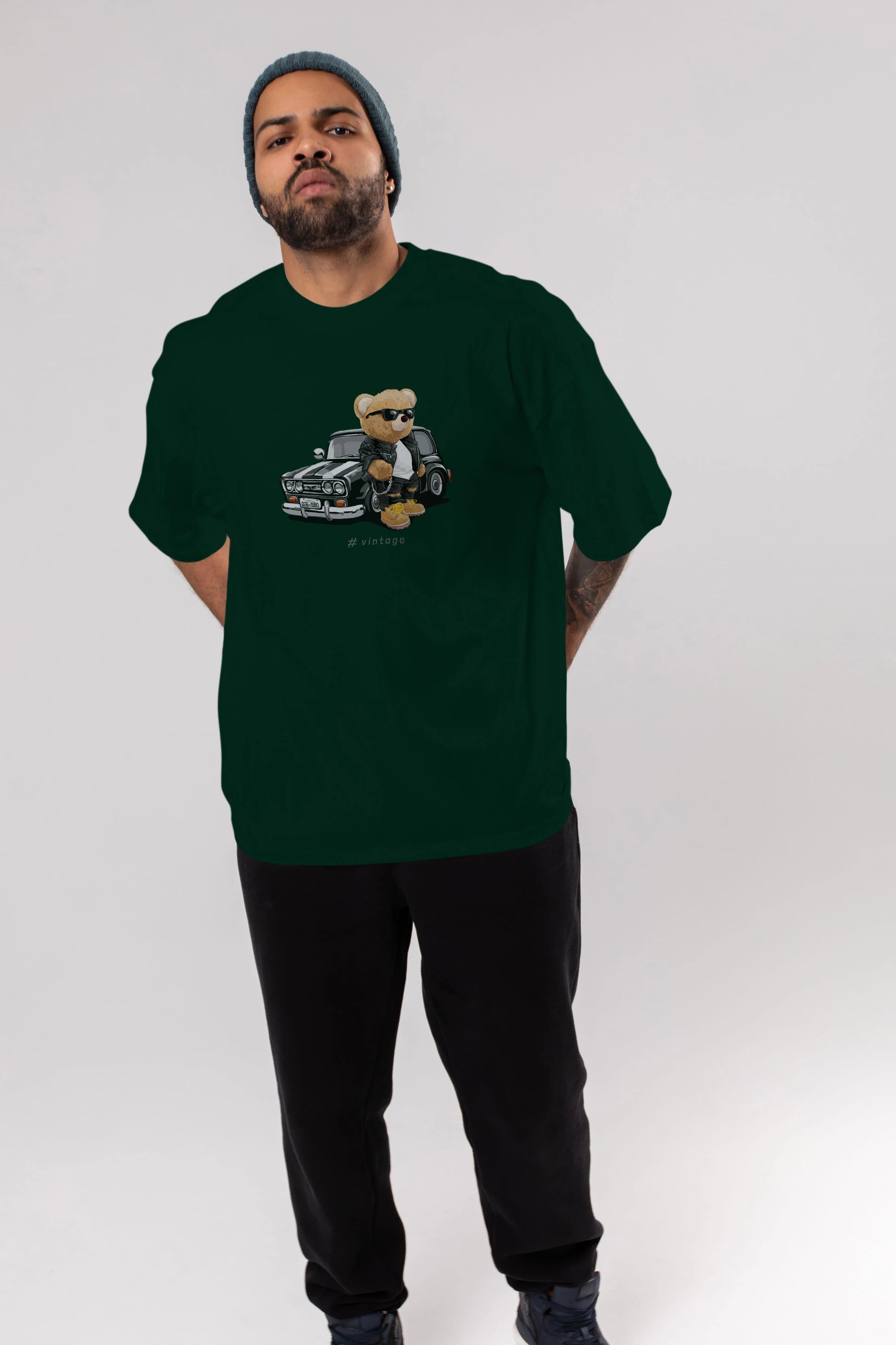Teddy Bear Vintage Ön Baskılı Oversize t-shirt Erkek Kadın Unisex %100 Pamuk