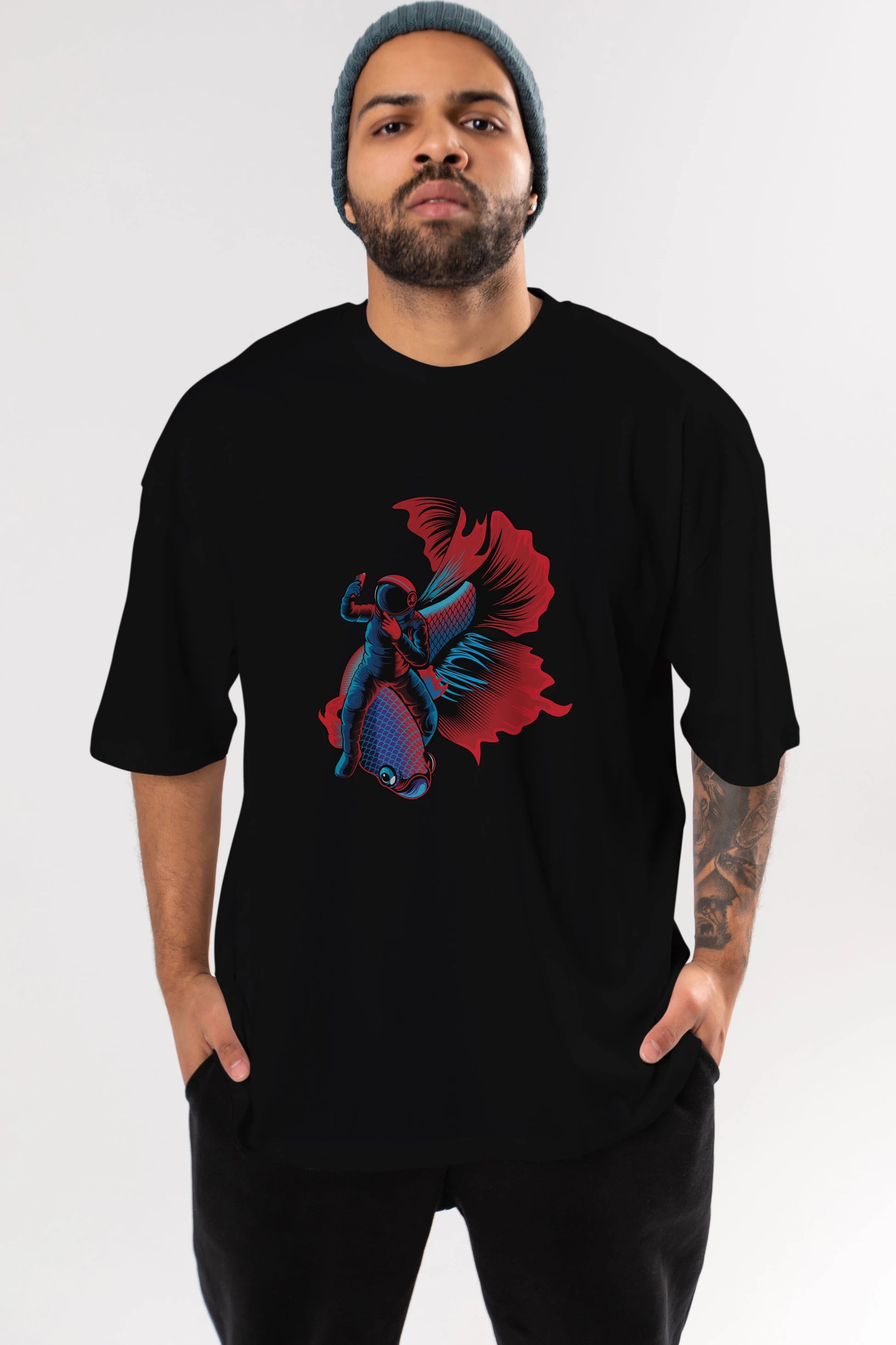 Astrofish selfie Ön Baskılı Oversize t-shirt Erkek Kadın Unisex