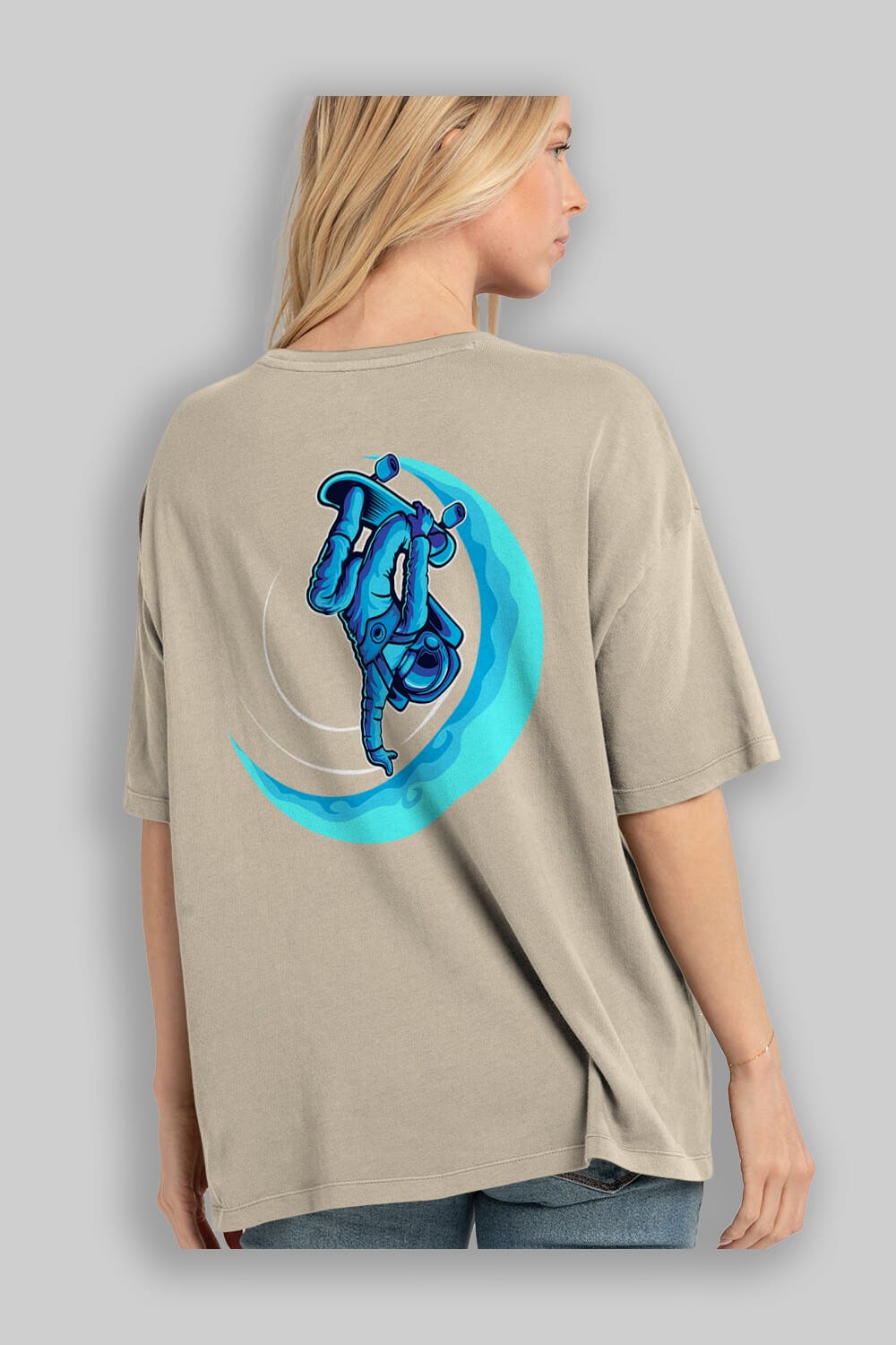 Skating on the moon Arka Baskılı Oversize t-shirt Erkek Kadın Unisex