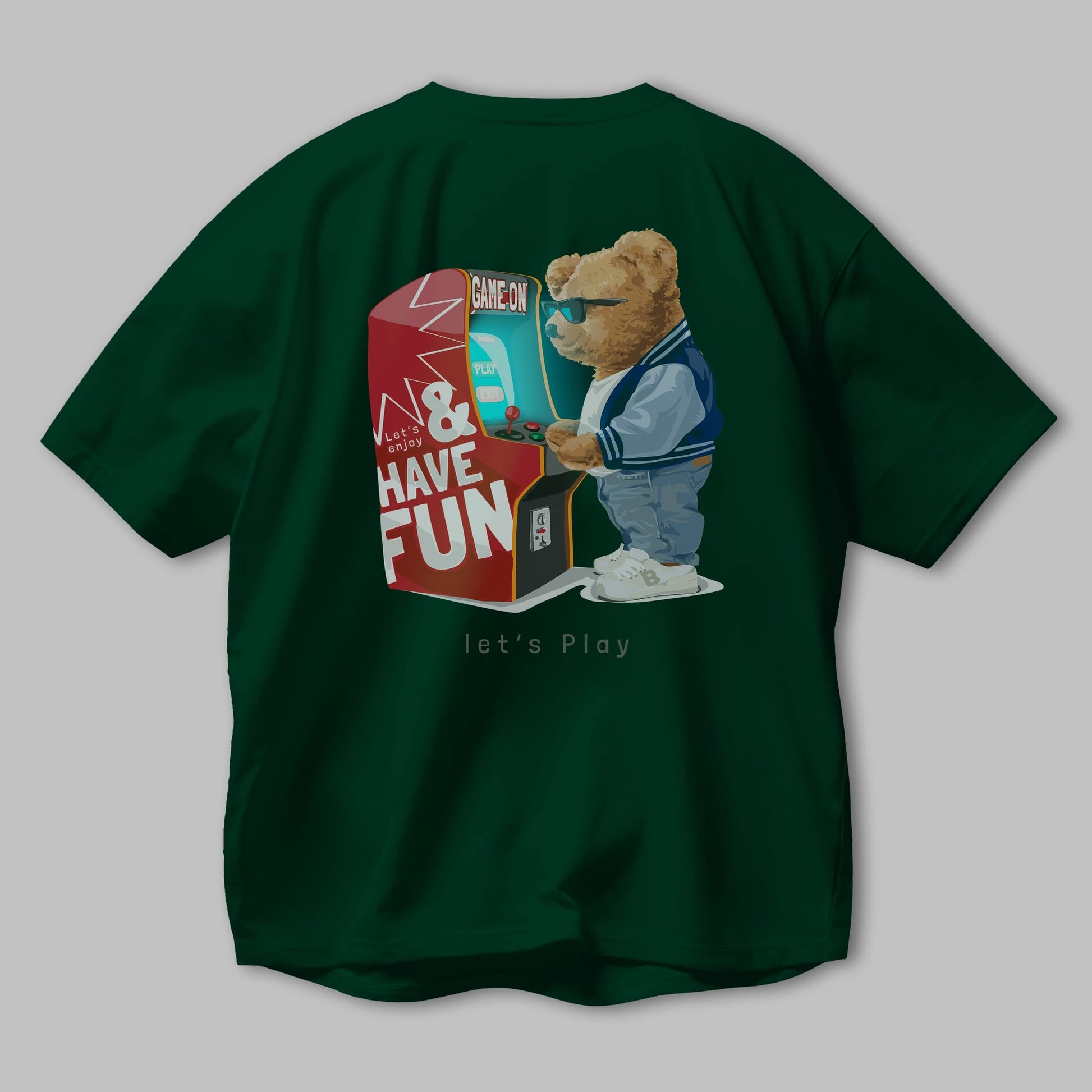 Teddy Bear Lets Play Arka Baskılı Oversize t-shirt Erkek Kadın Unisex %100 Pamuk