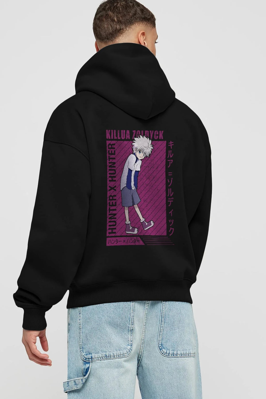 Killua Zoldyck 3 1 Anime Arka Baskılı Hoodie Oversize Kapüşonlu Sweatshirt Erkek Kadın Unisex