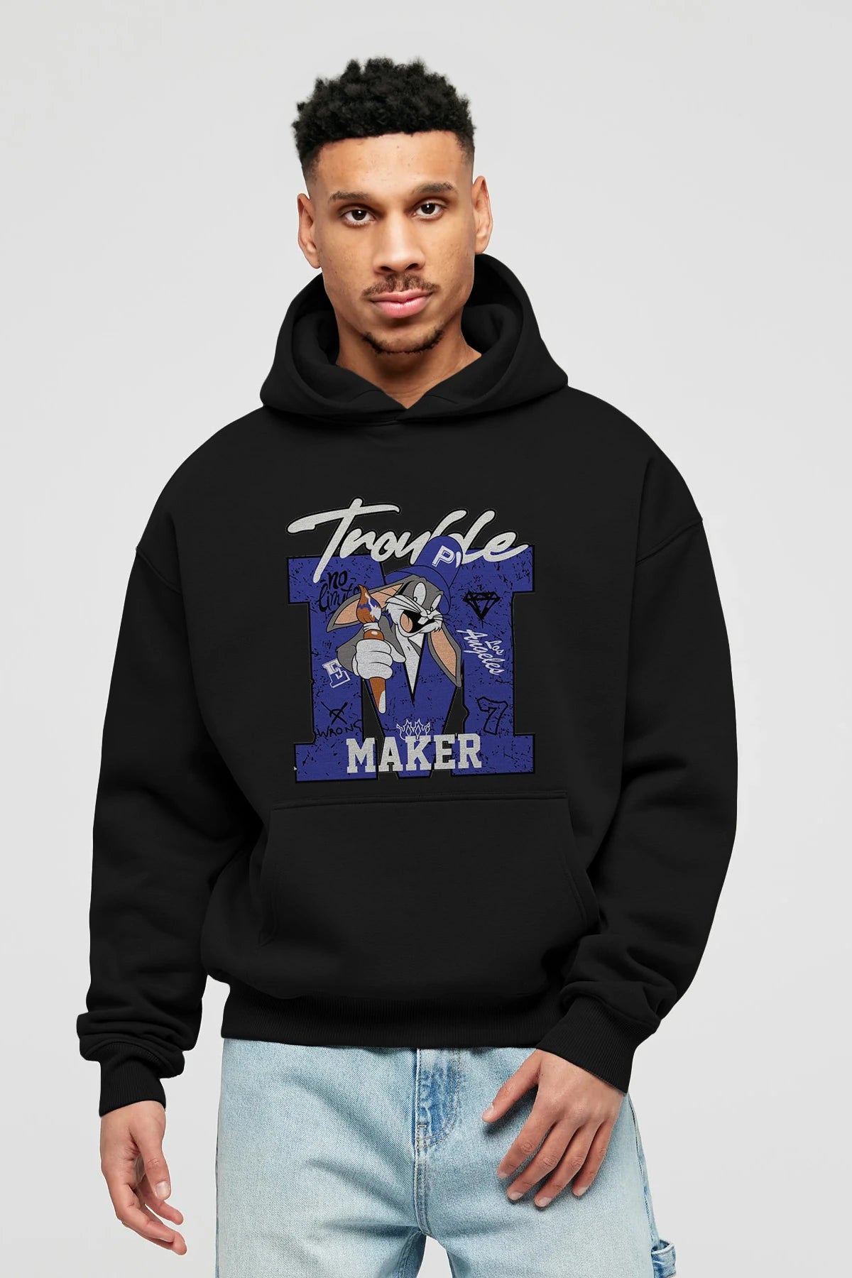Bugs Bunny Ön Baskılı Hoodie Oversize Kapüşonlu Sweatshirt Erkek Kadın Unisex