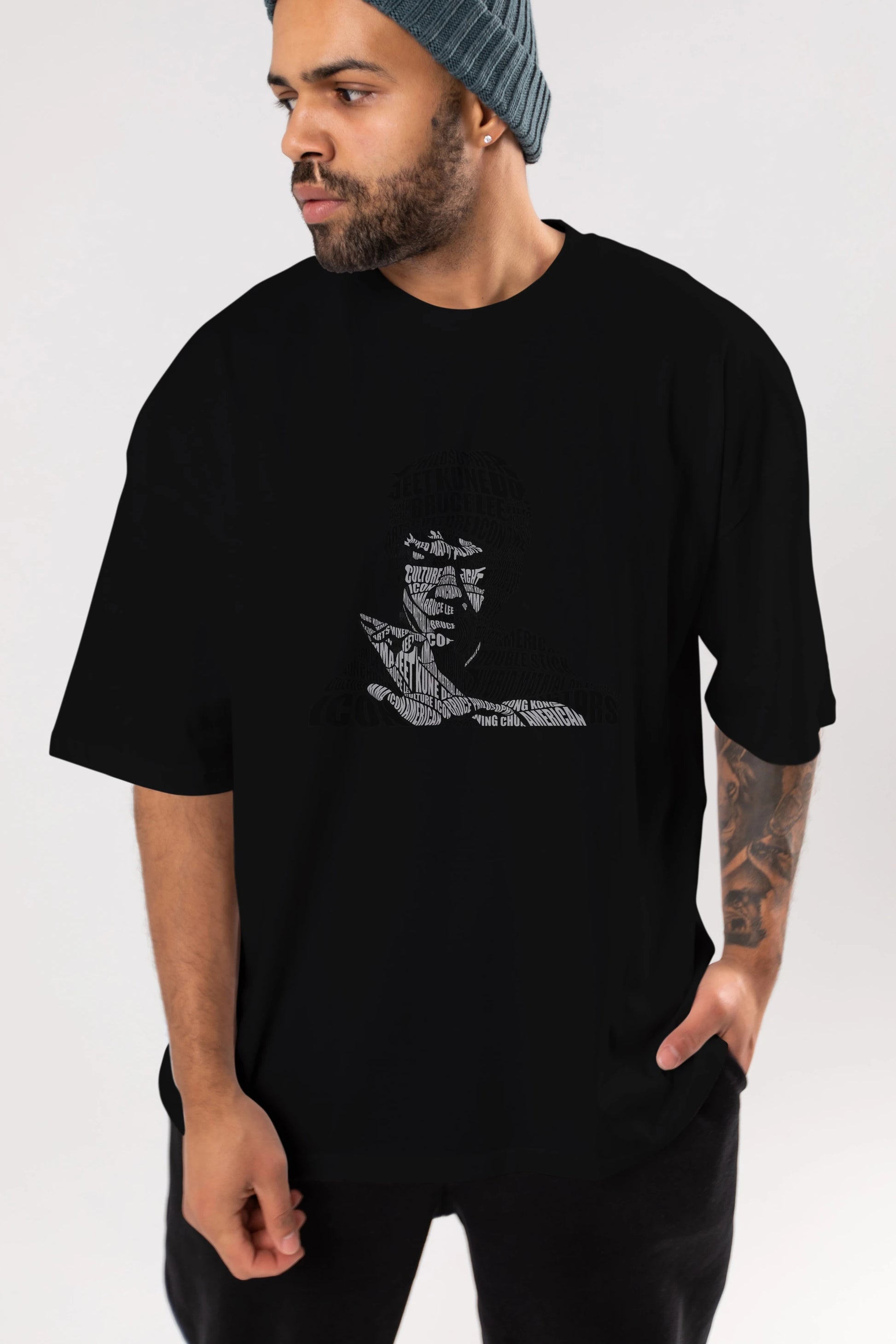 Bruce Lee Calligram Ön Baskılı Oversize t-shirt %100 pamuk Erkek Kadın Unisex
