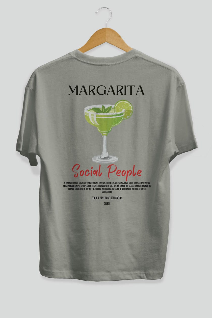 Margarita Kokteyl Serisi Baskılı Oversize t-shirt Erkek Kadın Unisex %100 Pamuk Bisiklet Yaka tişort