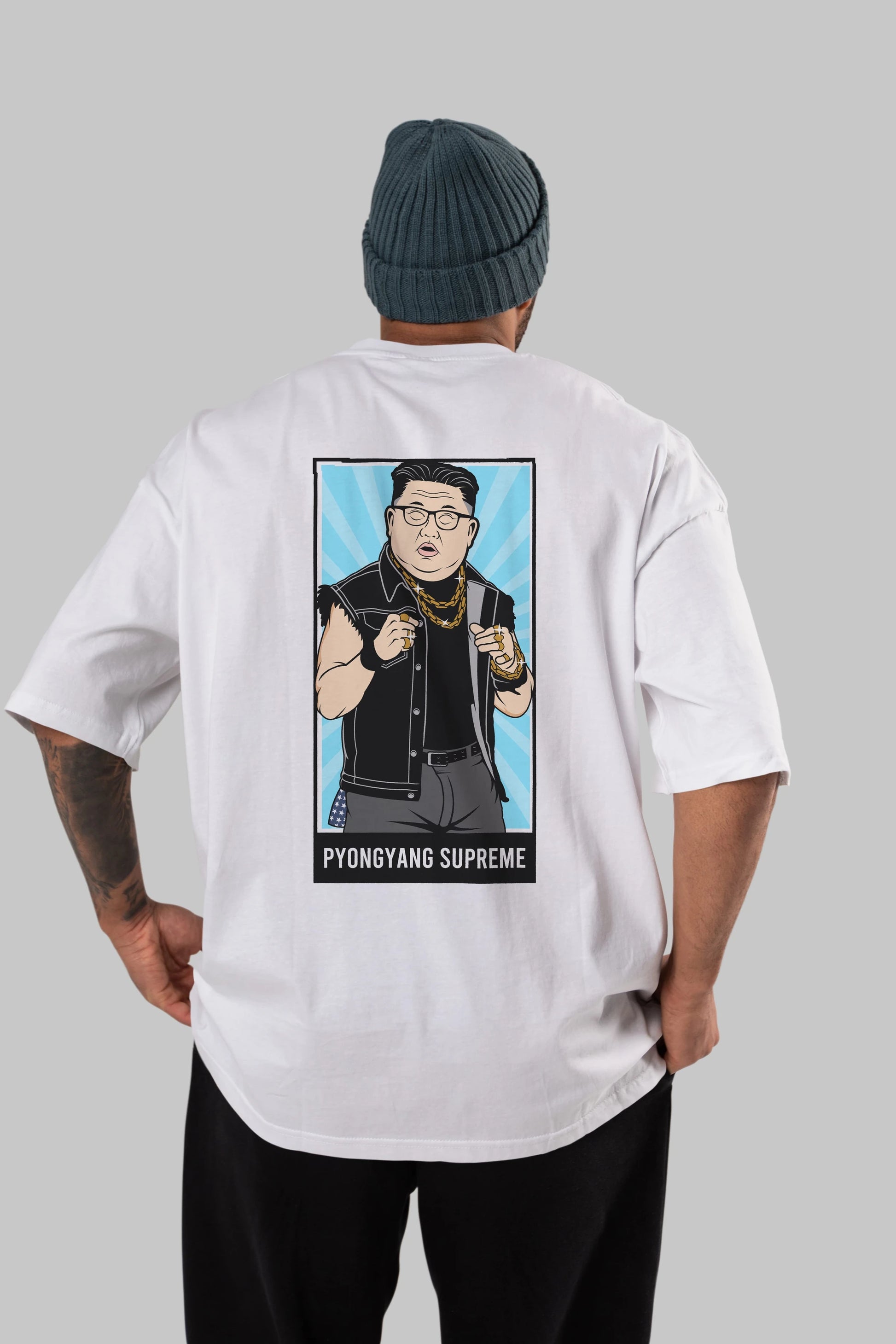Kim Jong Un Pyongyang Supreme Arka Baskılı Oversize t-shirt Erkek Kadın Unisex %100 Pamuk tişort
