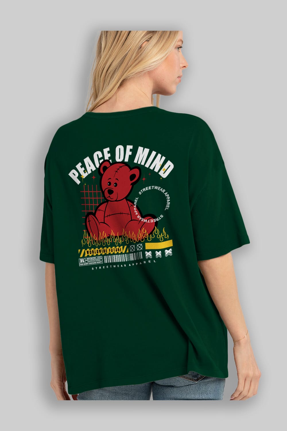 Teddy Bear Peace of Mind Arka Baskılı Oversize t-shirt Erkek Kadın Unisex