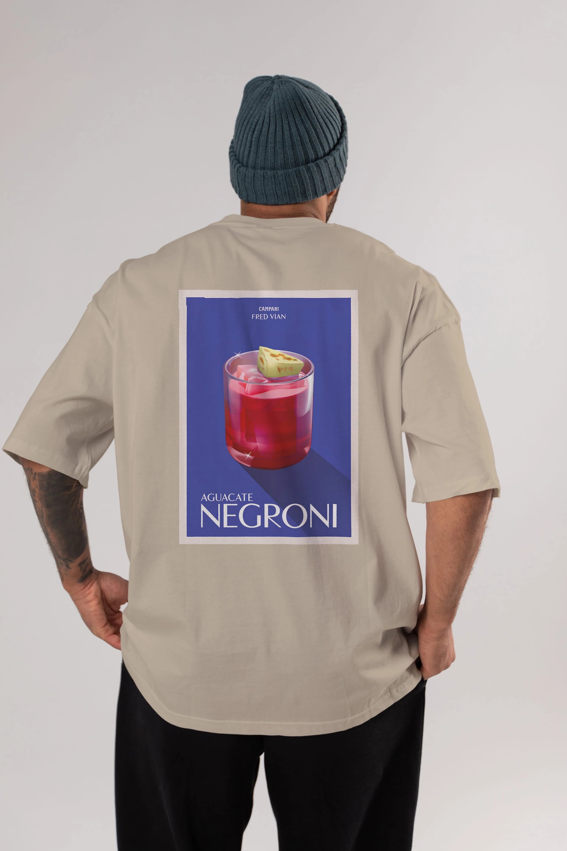 Aguacate Negroni Arka Baskılı Oversize t-shirt Erkek Kadın Unisex %100 Pamuk Bisiklet Yaka tişort