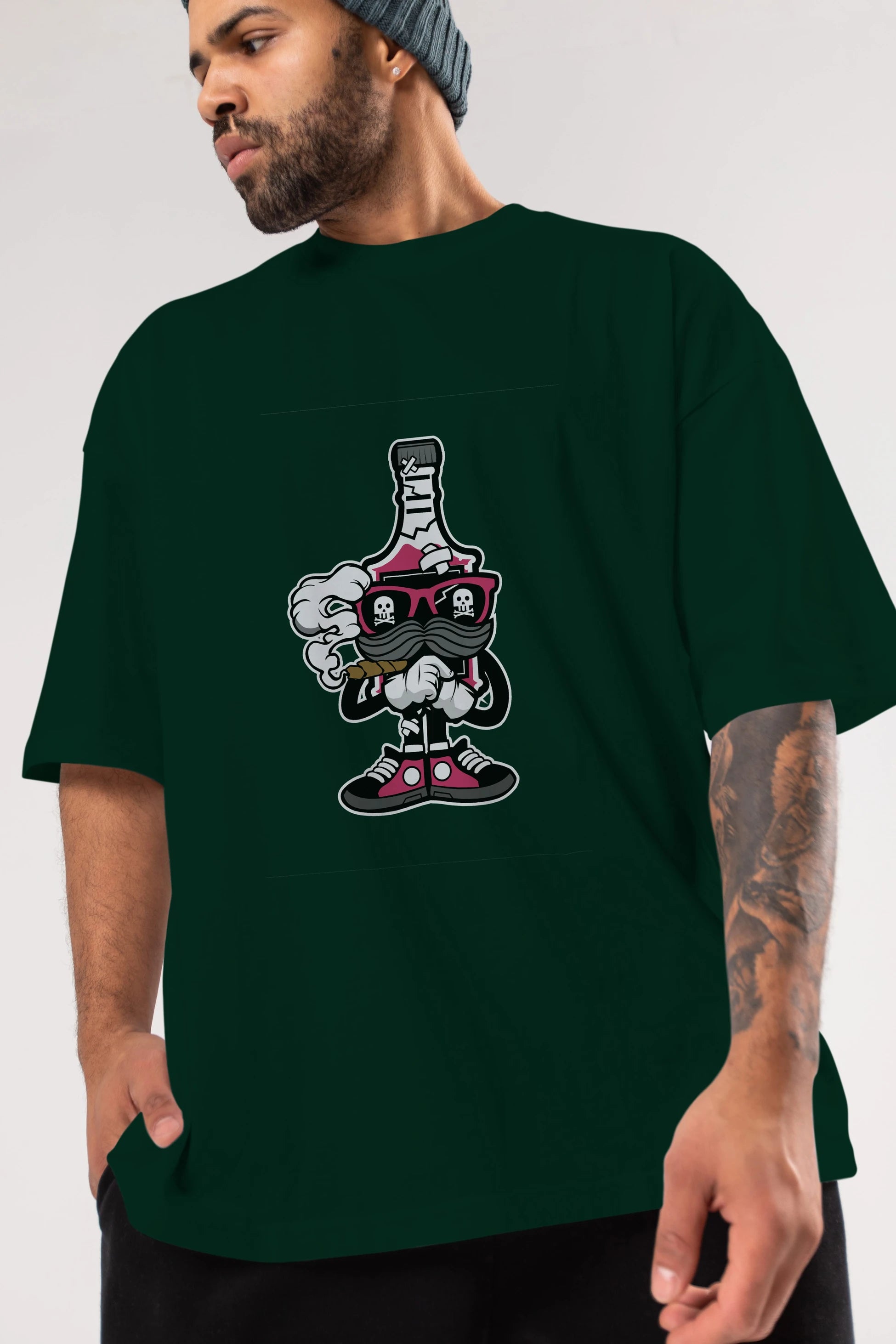 Vodka Bottle Ön Baskılı Oversize t-shirt Erkek Kadın Unisex %100 Pamuk tişort