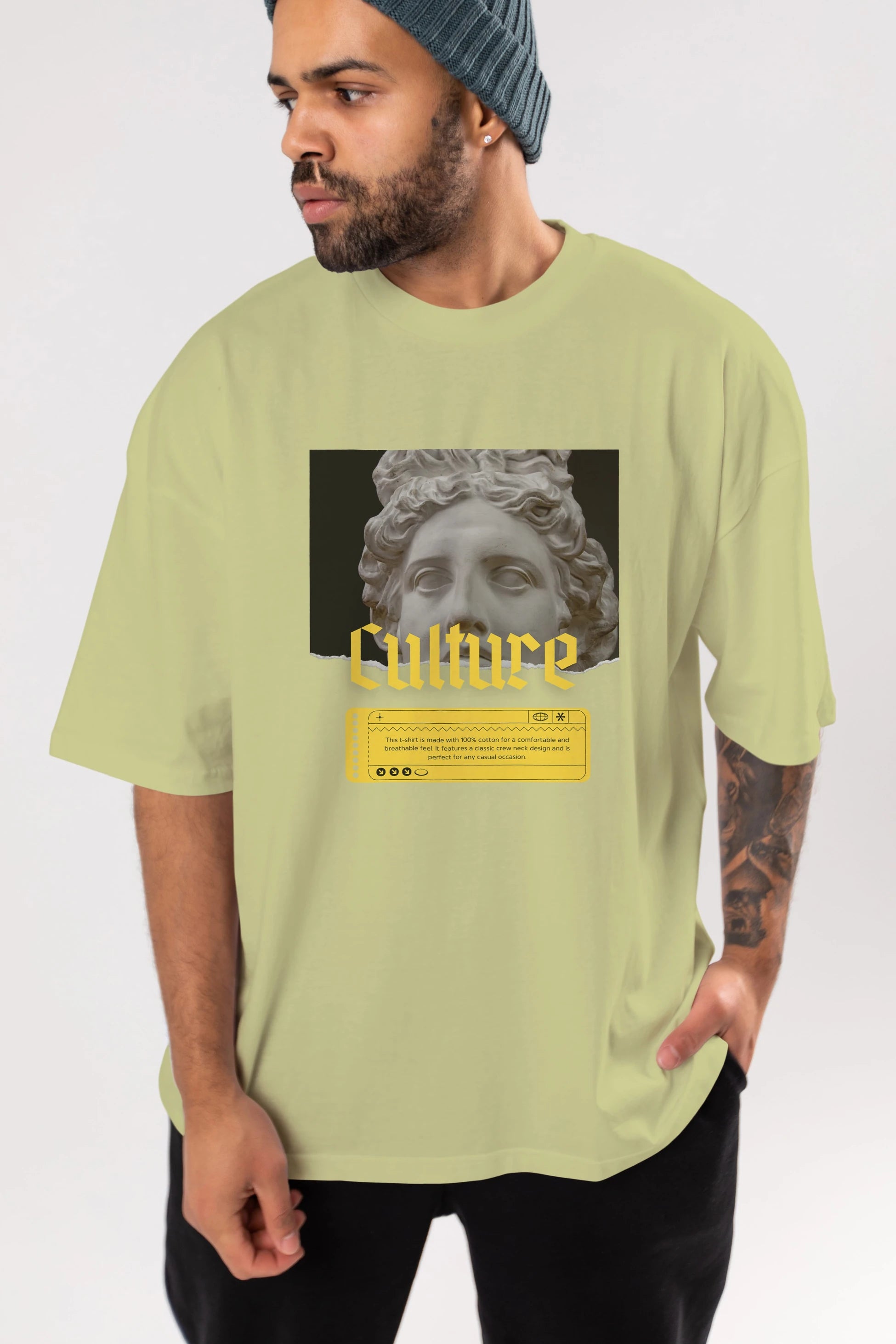 Culture Yazılı Ön Baskılı Oversize t-shirt Erkek Kadın Unisex