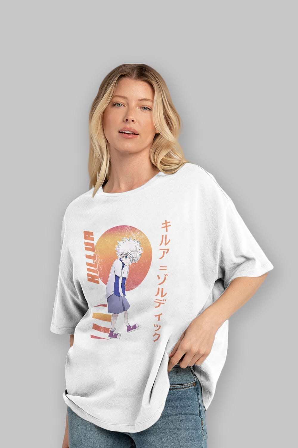 Killua Zoldyck 5 2 Anime Ön Baskılı Oversize t-shirt %100 pamuk Erkek Kadın Unisex