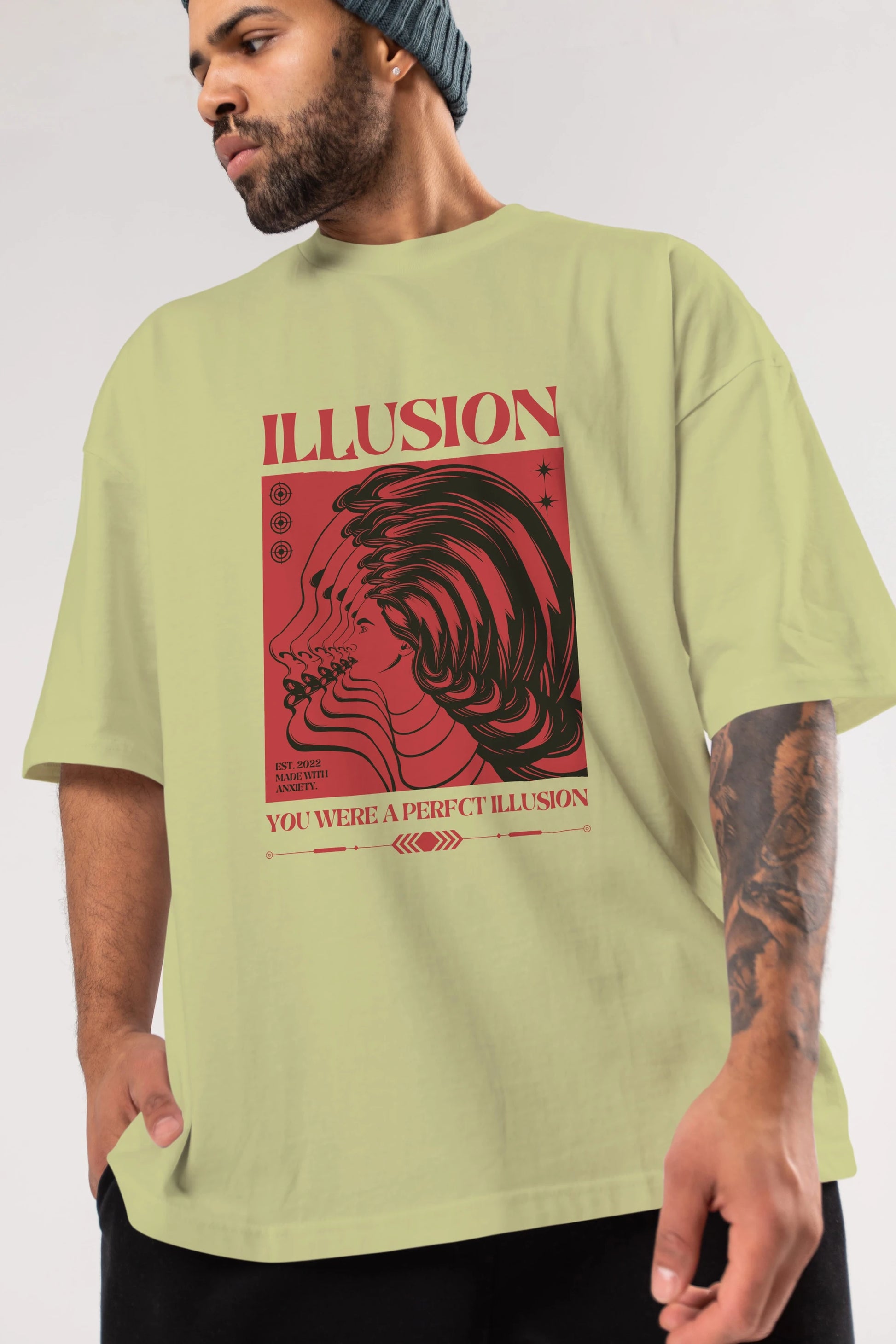 Illusion Streetwear Ön Baskılı Oversize t-shirt Erkek Kadın Unisex