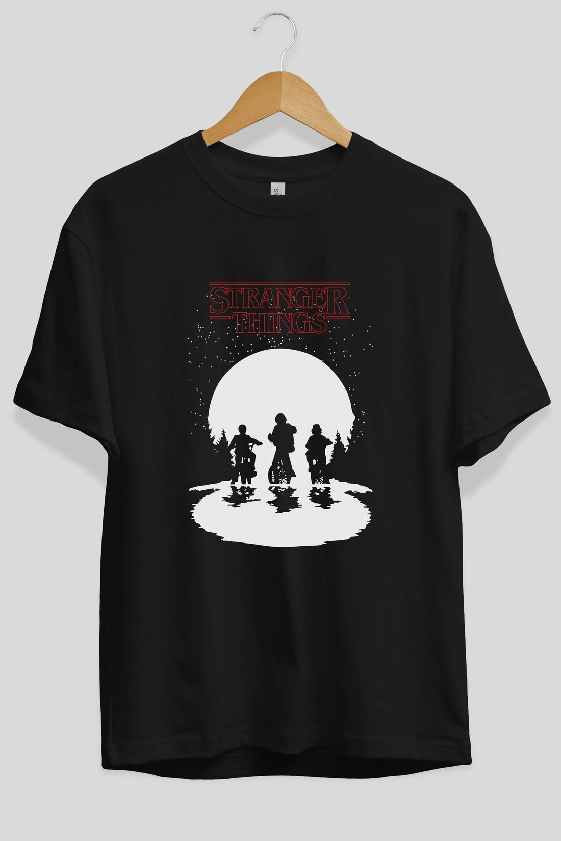 Stranger Things Ön Baskılı Oversize t-shirt Erkek Kadın Unisex %100 Pamuk Bisiklet Yaka tişort