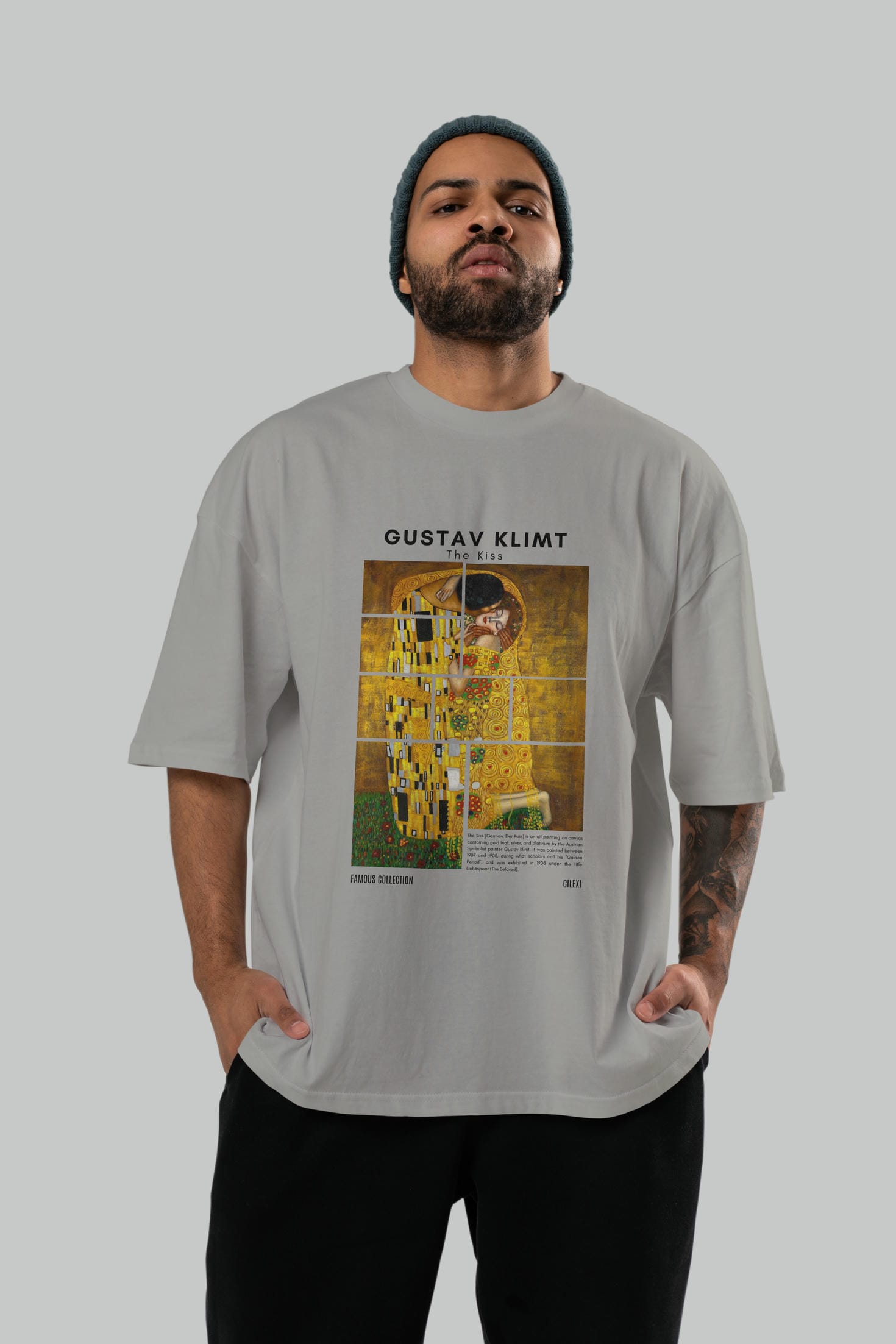 Gustav Klimt The Kiss ön Baskılı Oversize t-shirt Erkek Kadın Bisiklet Yaka Pamuk tişort