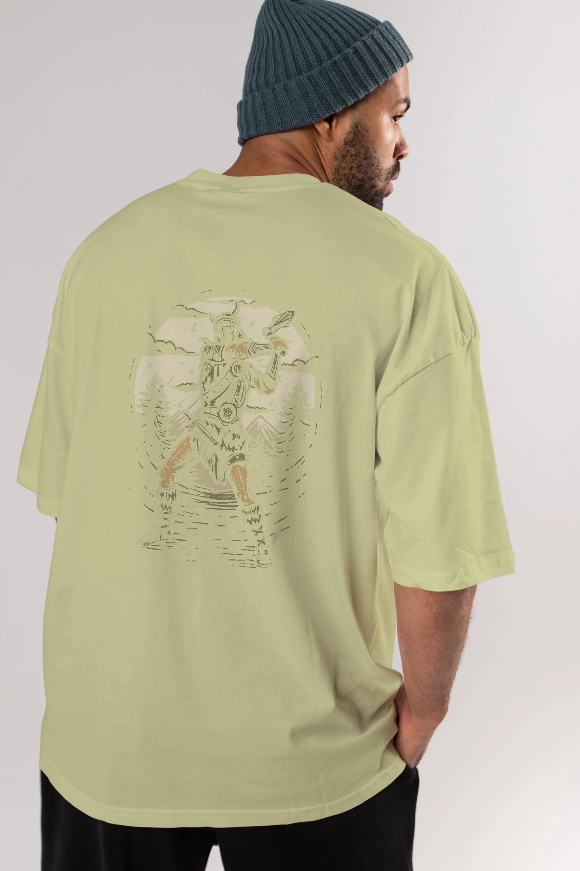 Viking Arka Baskılı Oversize t-shirt Erkek Kadın Unisex %100 Pamuk