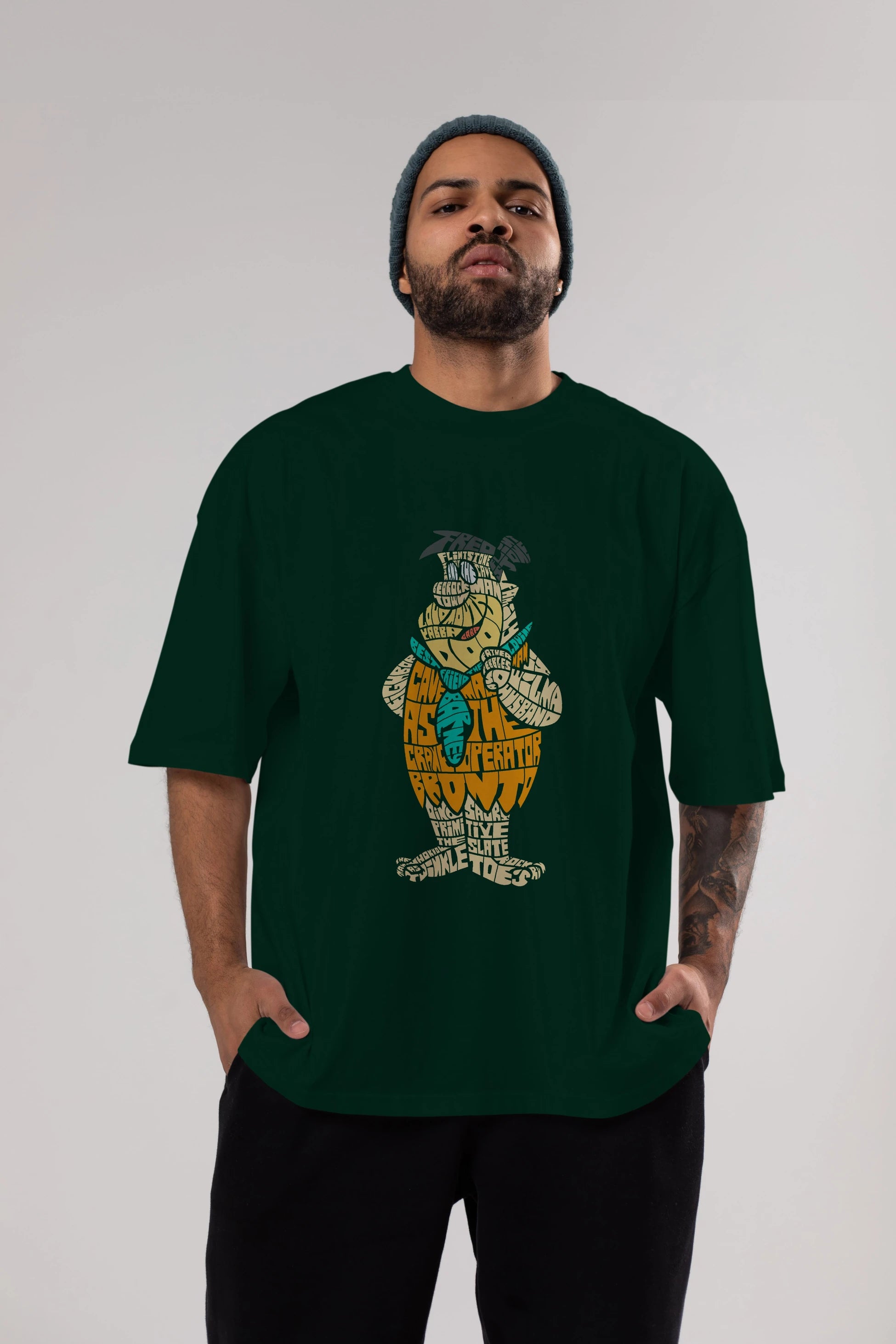 Fred Flintstone Ön Baskılı Oversize t-shirt %100 pamuk Erkek Kadın Unisex