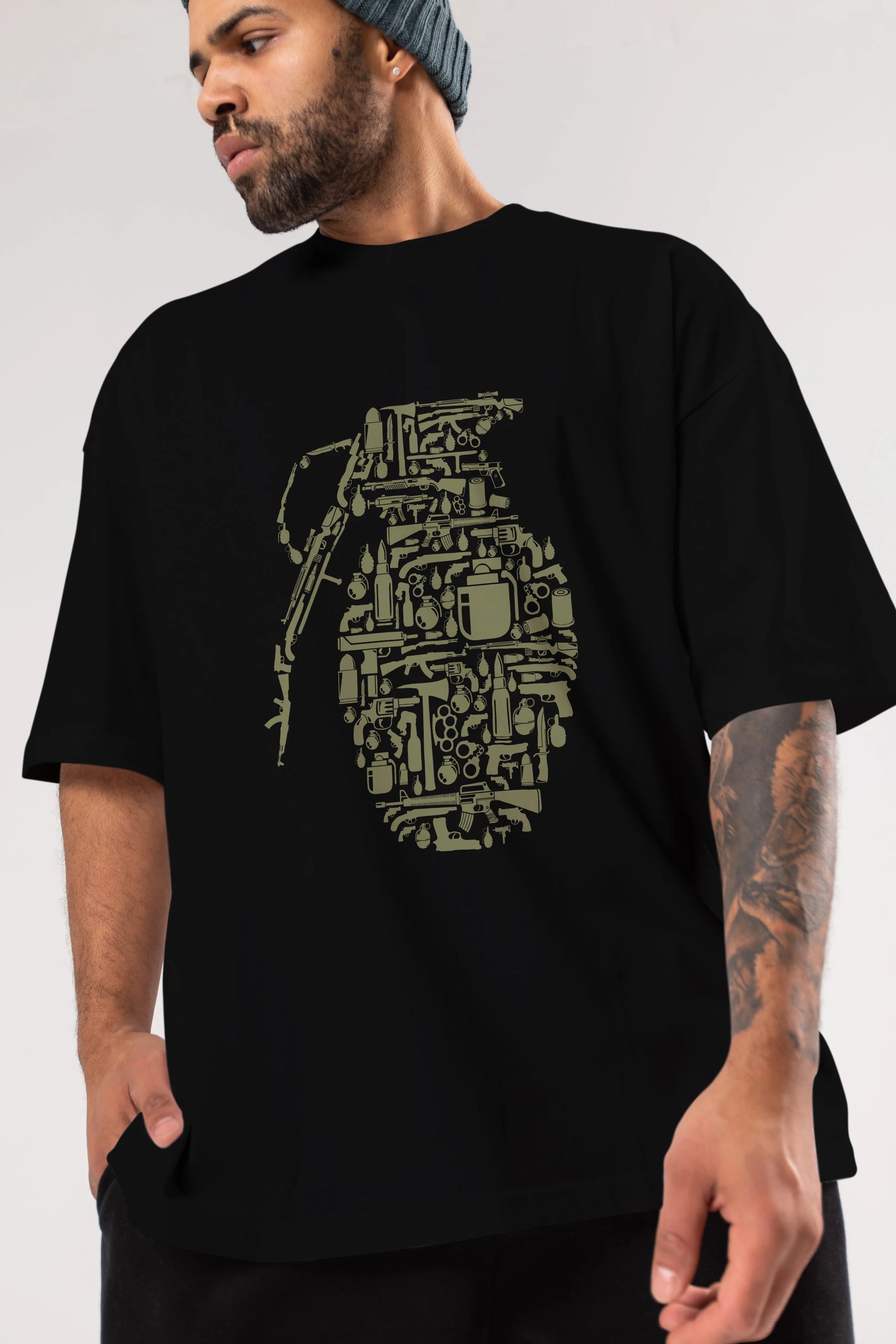 Grenade Ön Baskılı Oversize t-shirt %100 pamuk Erkek Kadın Unisex