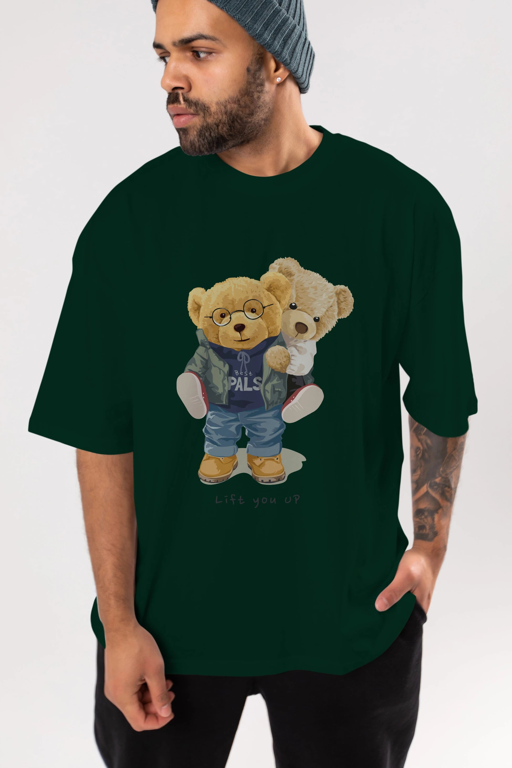 Teddy Bear Lift You Up Ön Baskılı Oversize t-shirt Erkek Kadın Unisex %100 Pamuk