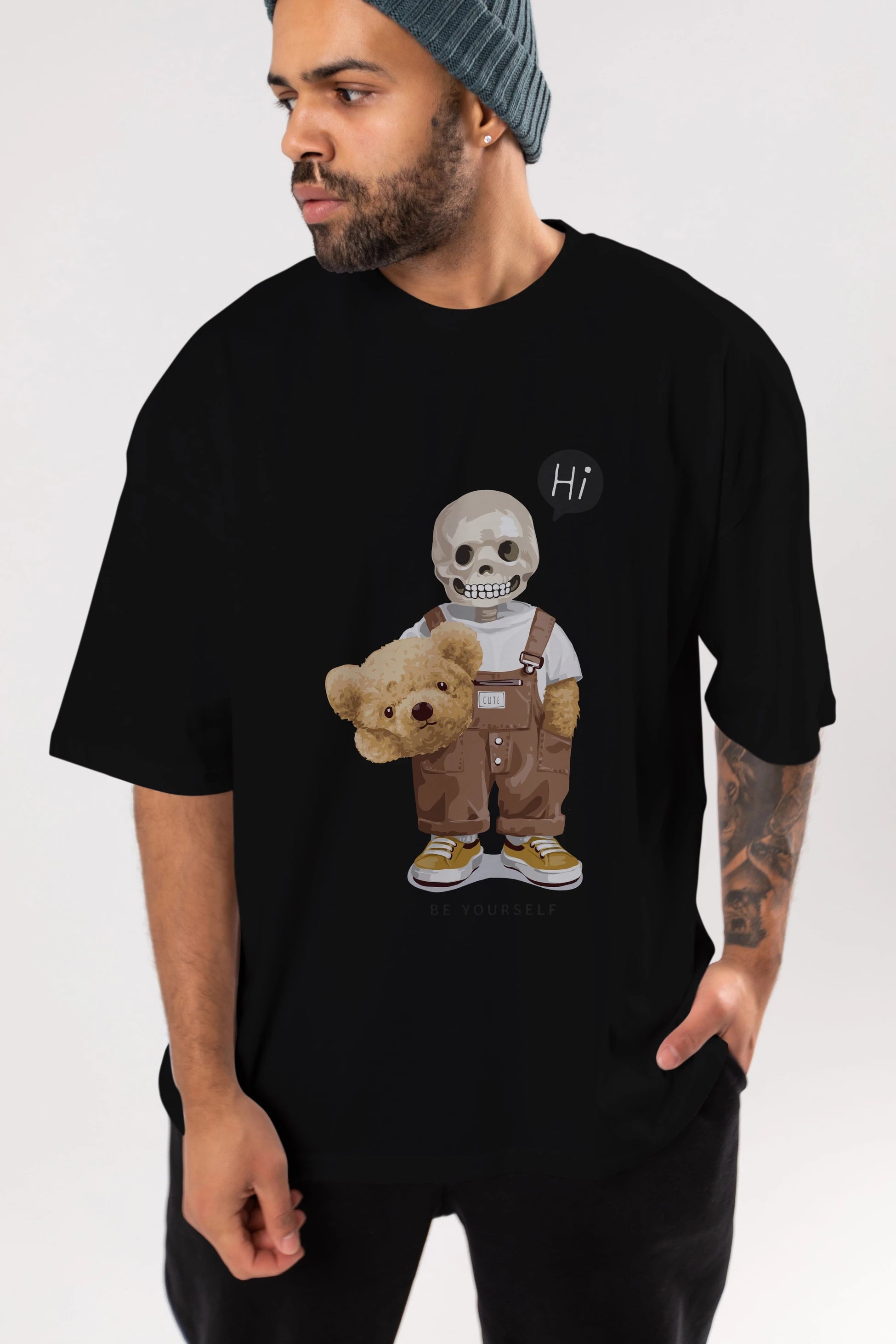 Teddy Bear hi Ön Baskılı Oversize t-shirt Erkek Kadın Unisex %100 Pamuk