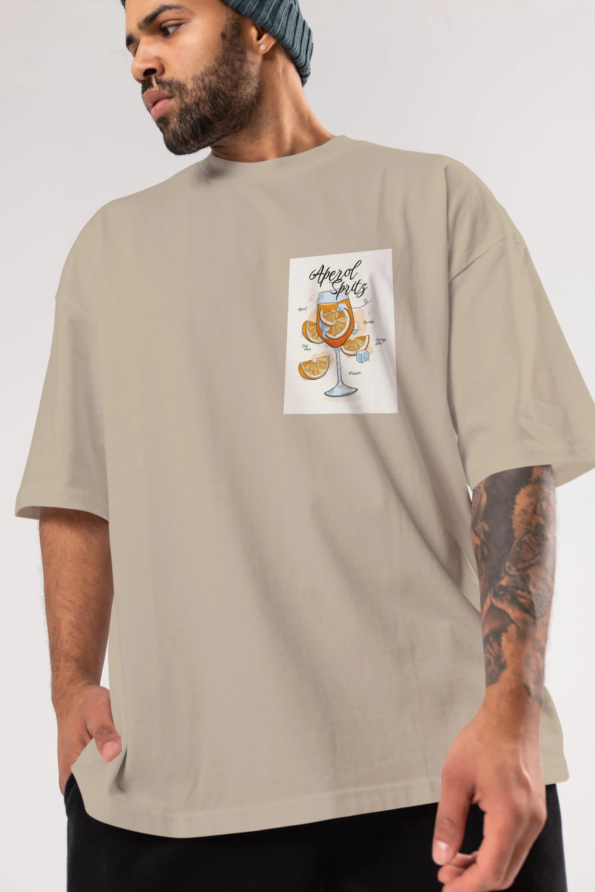 Aperol Spritz 6 Ön Sol Baskılı Oversize t-shirt Erkek Kadın Unisex %100 Pamuk Bisiklet Yaka tişort