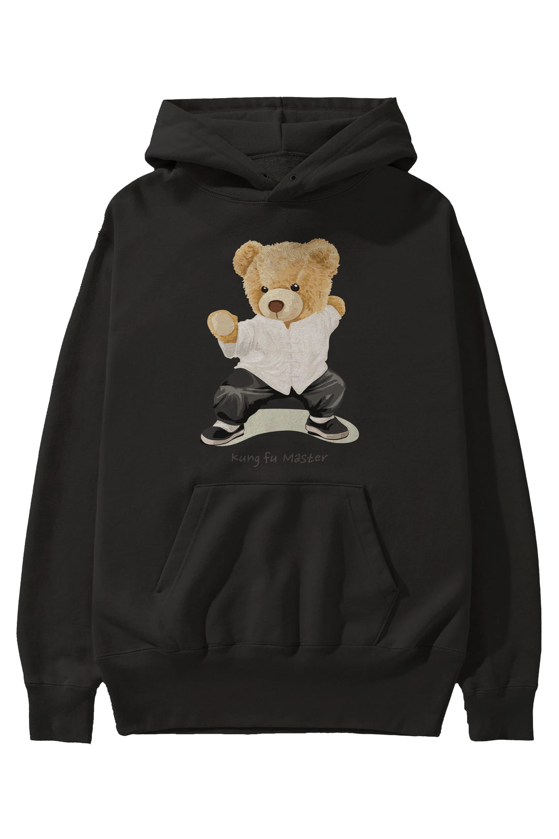 Teddy Bear Kung Fu Master Ön Baskılı Hoodie Oversize Kapüşonlu Sweatshirt Erkek Kadın Unisex