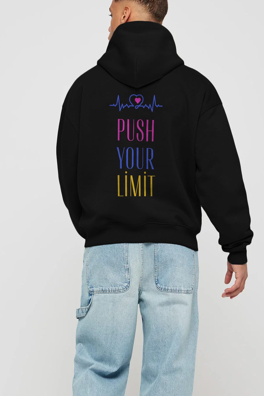 Push Your Limit Yazılı Arka Baskılı Oversize Hoodie Kapüşonlu Sweatshirt Erkek Kadın Unisex