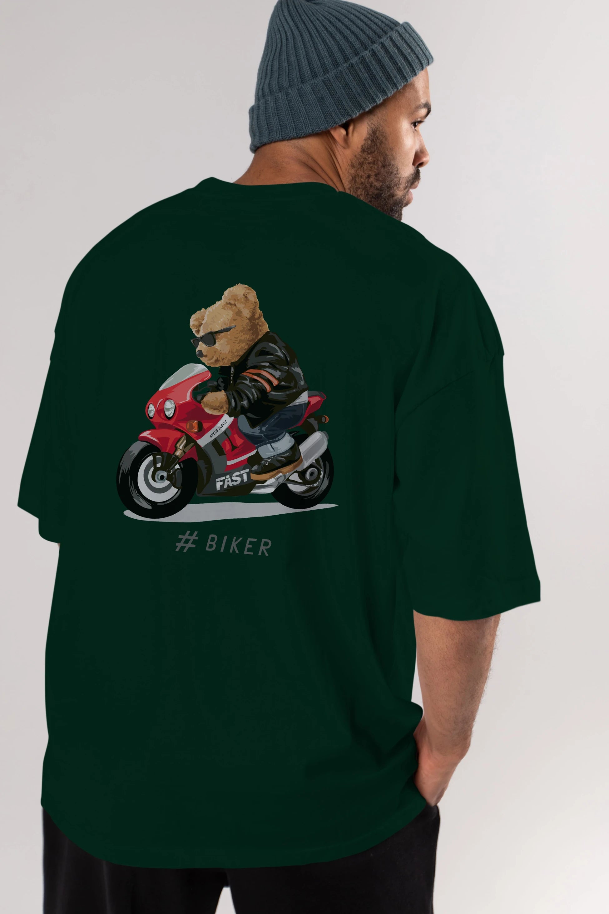 Teddy Bear Biker Arka Baskılı Oversize t-shirt Erkek Kadın Unisex %100 Pamuk