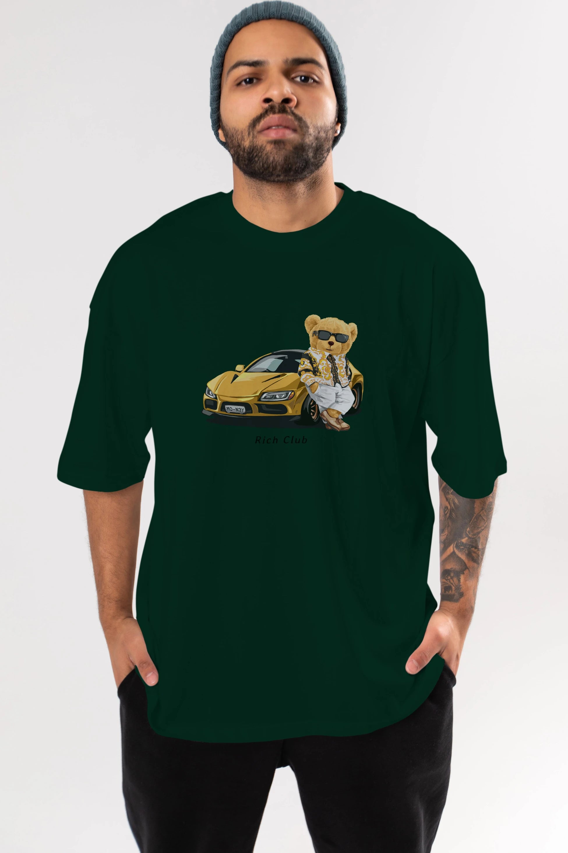 Teddy Bear Rich Club Ön Baskılı Oversize t-shirt Erkek Kadın Unisex %100 Pamuk