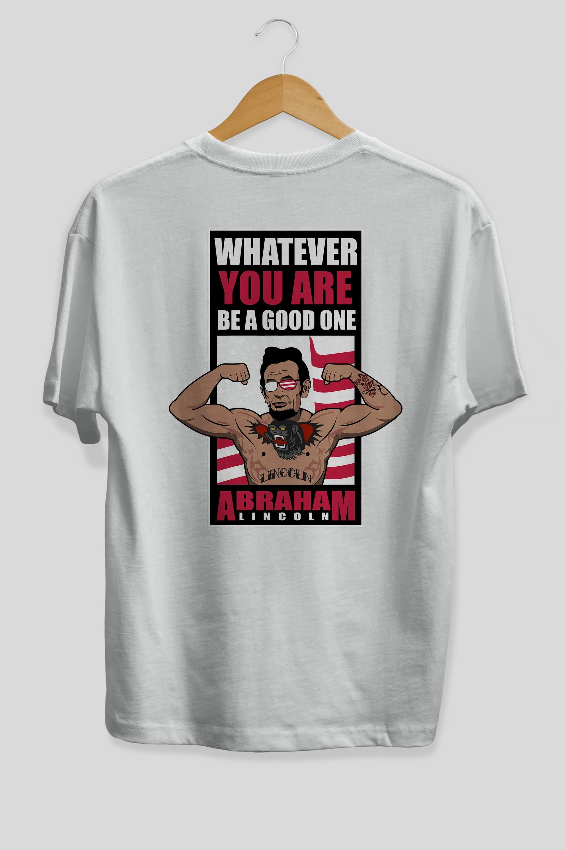 Lincoln Fighter Arka Baskılı Oversize t-shirt Erkek Kadın Unisex %100 Pamuk tişort