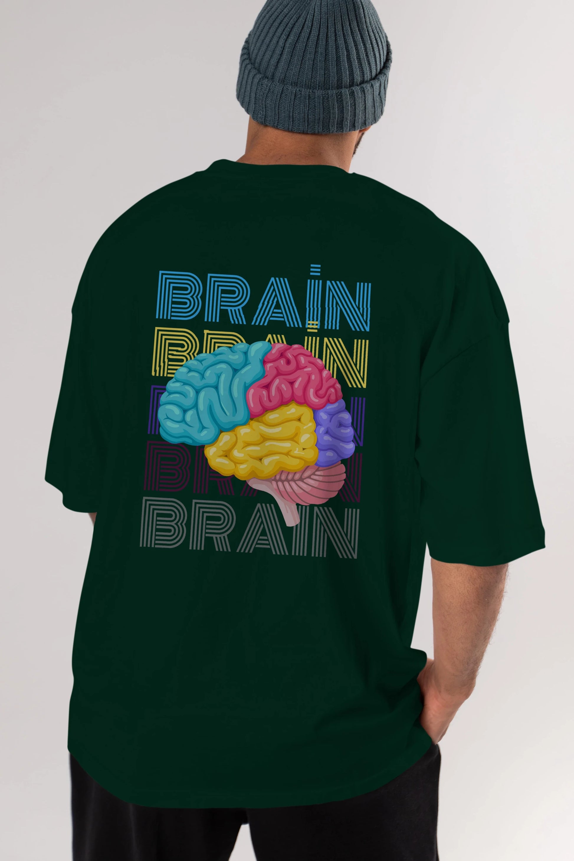 Brain Yazılı Arka Baskılı Oversize t-shirt Erkek Kadın Unisex