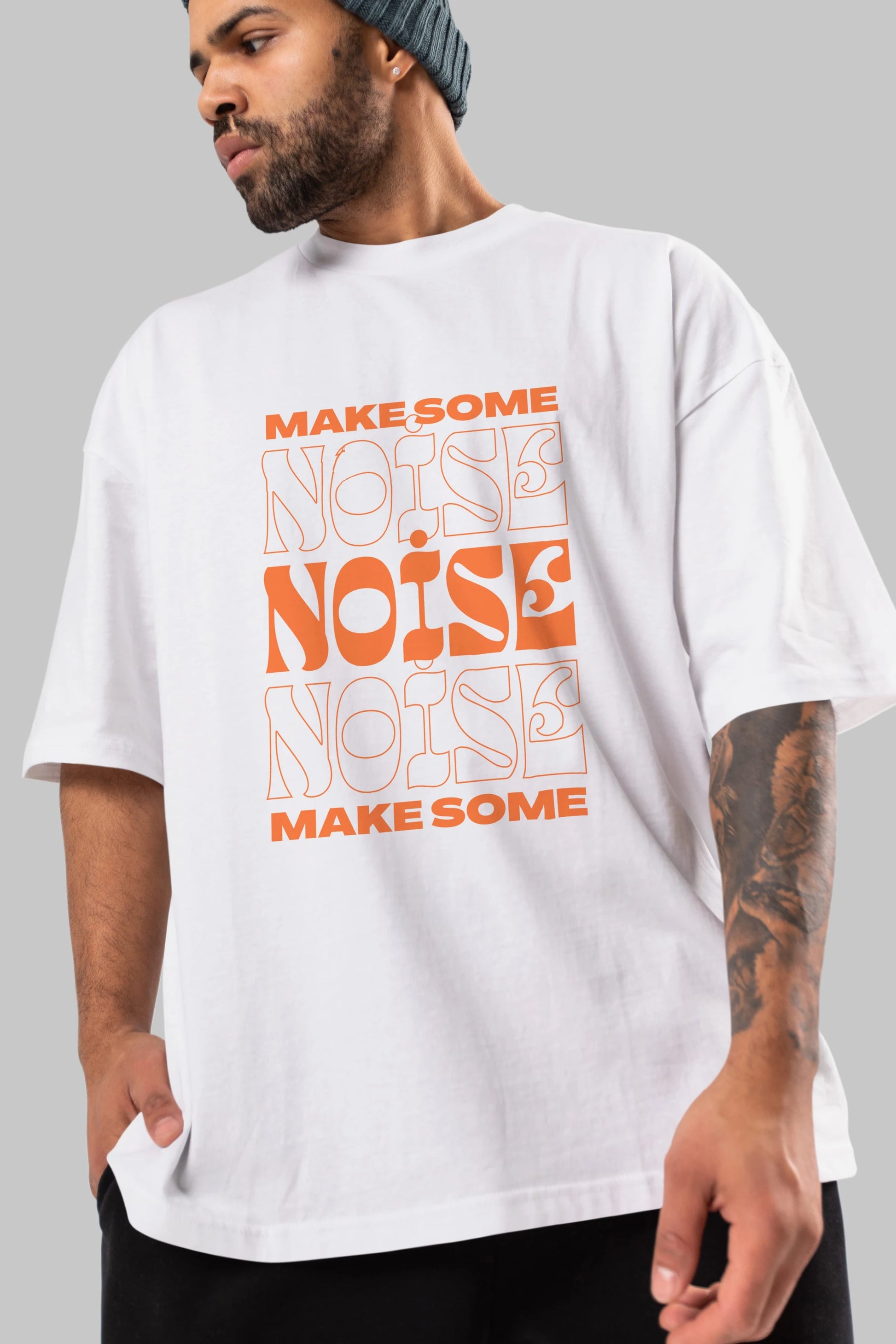 Make Some Noise Yazılı 2 Ön Baskılı Oversize t-shirt Erkek Kadın Unisex