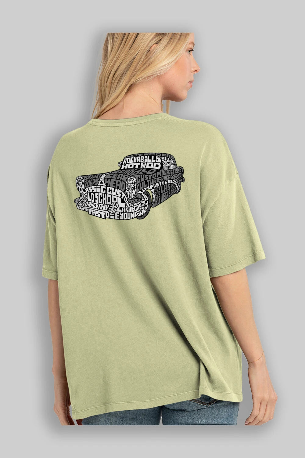 Hotrod Arka Baskılı Oversize t-shirt %100 pamuk Erkek Kadın Unisex