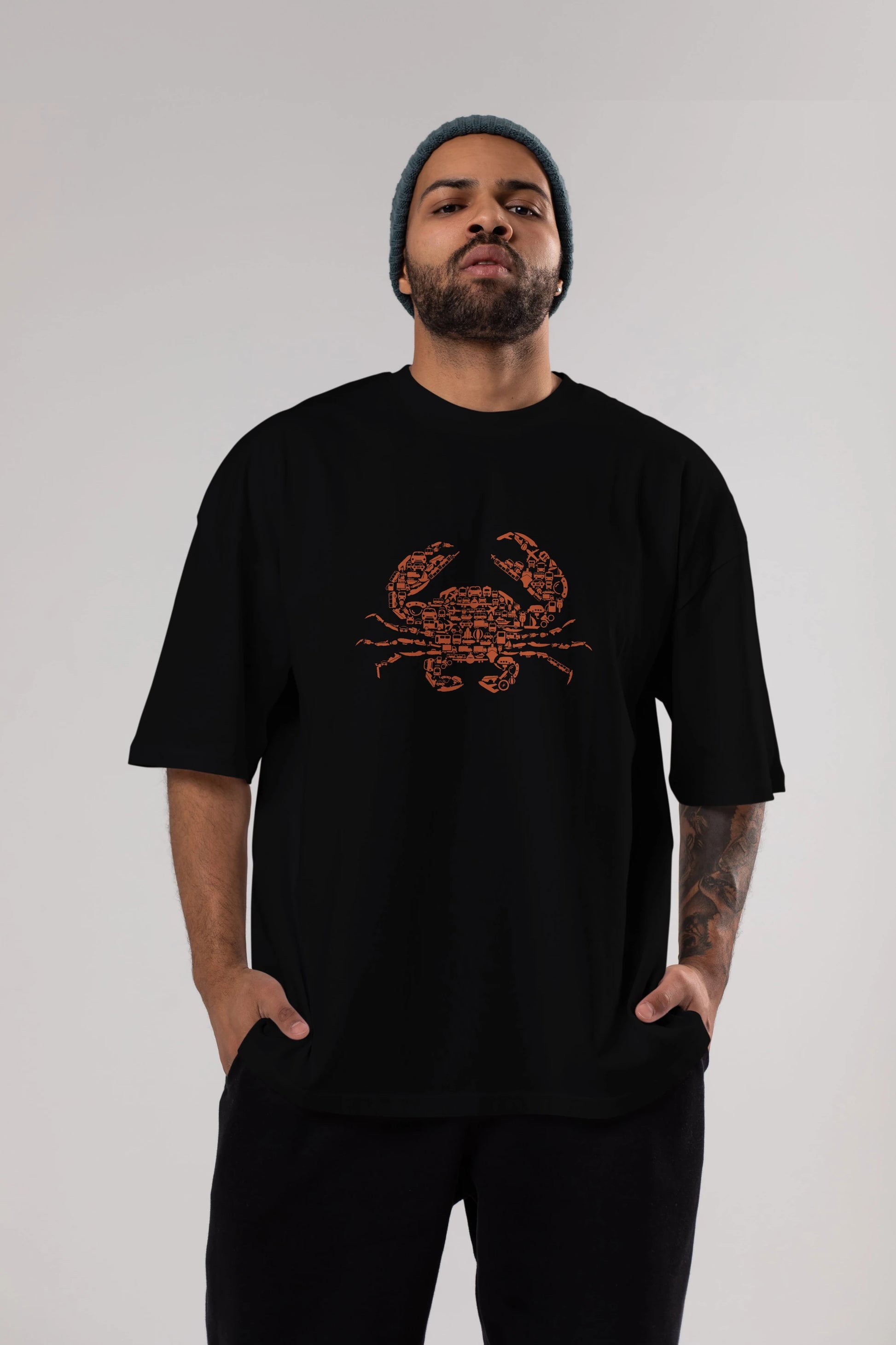 Crab Ön Baskılı Oversize t-shirt %100 pamuk Erkek Kadın Unisex