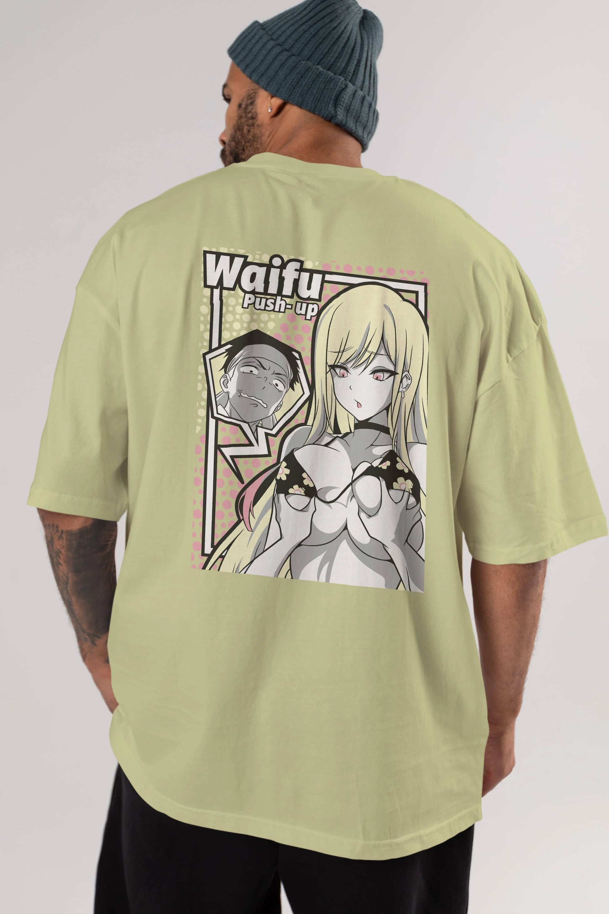 Waifu PushUp Anime Arka Baskılı Oversize t-shirt Erkek Kadın Unisex
