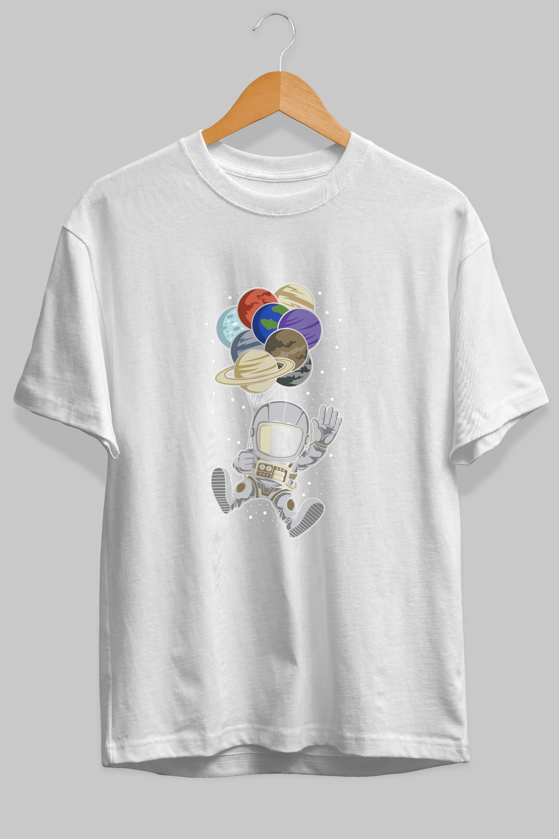 Astronaut Baloon Planets Ön Baskılı Oversize t-shirt Erkek Kadın Unisex