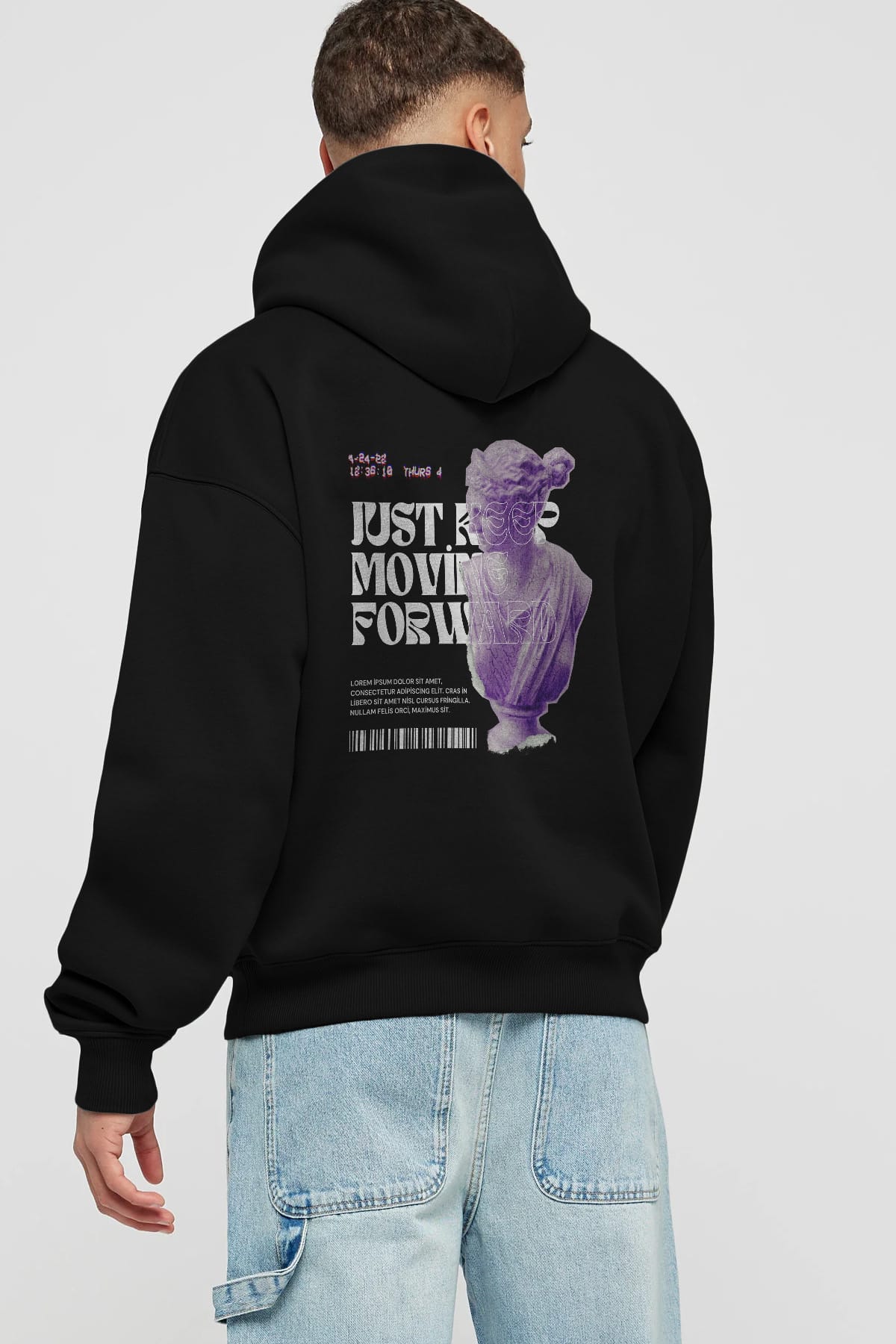 Just Keep Moving Forward Yazılı Arka Baskılı Oversize Hoodie Kapüşonlu Sweatshirt Erkek Kadın Unisex