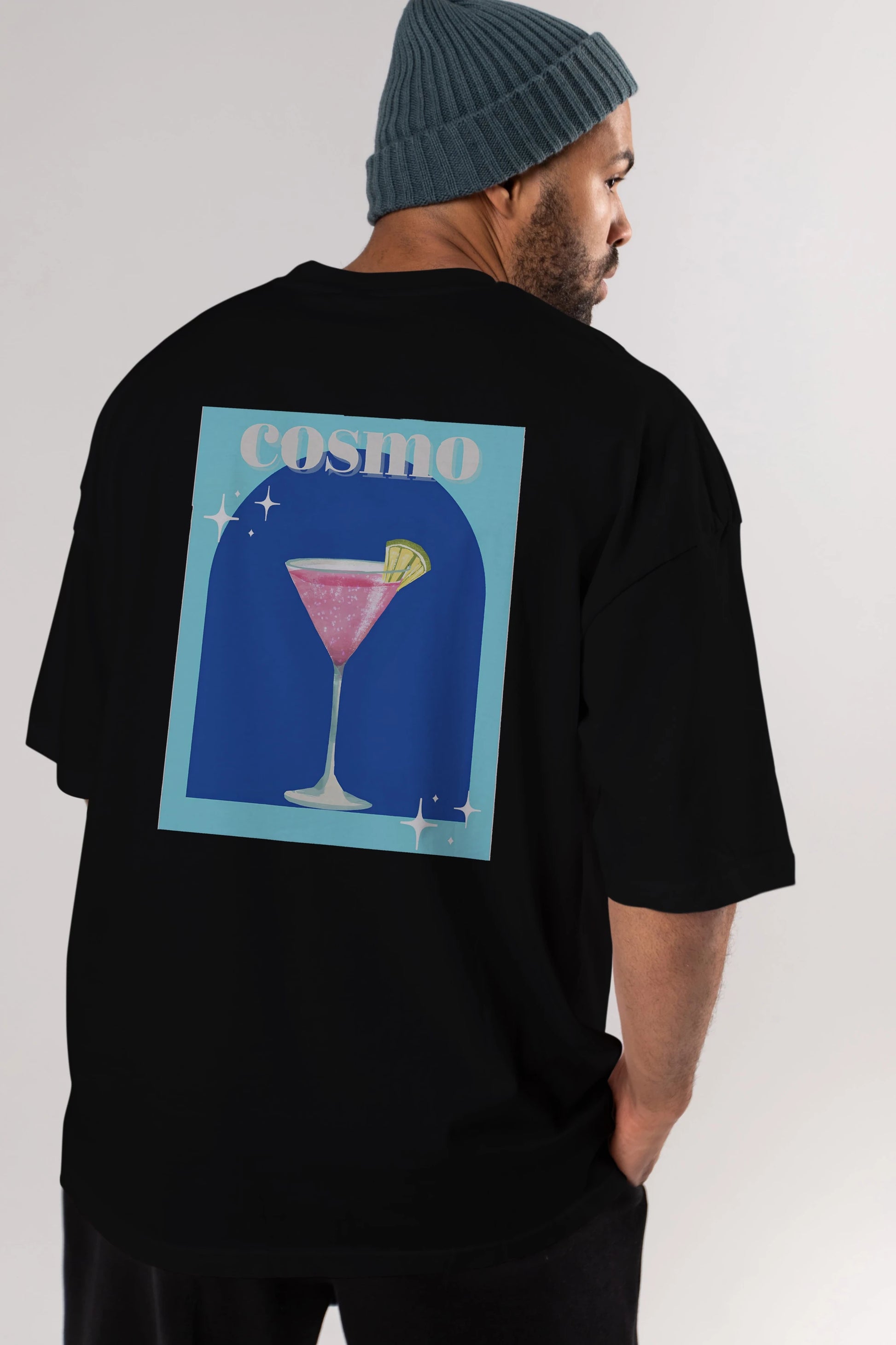 Cosmopolitan 2 Arka Baskılı Oversize t-shirt Erkek Kadın Unisex %100 Pamuk Bisiklet Yaka tişort
