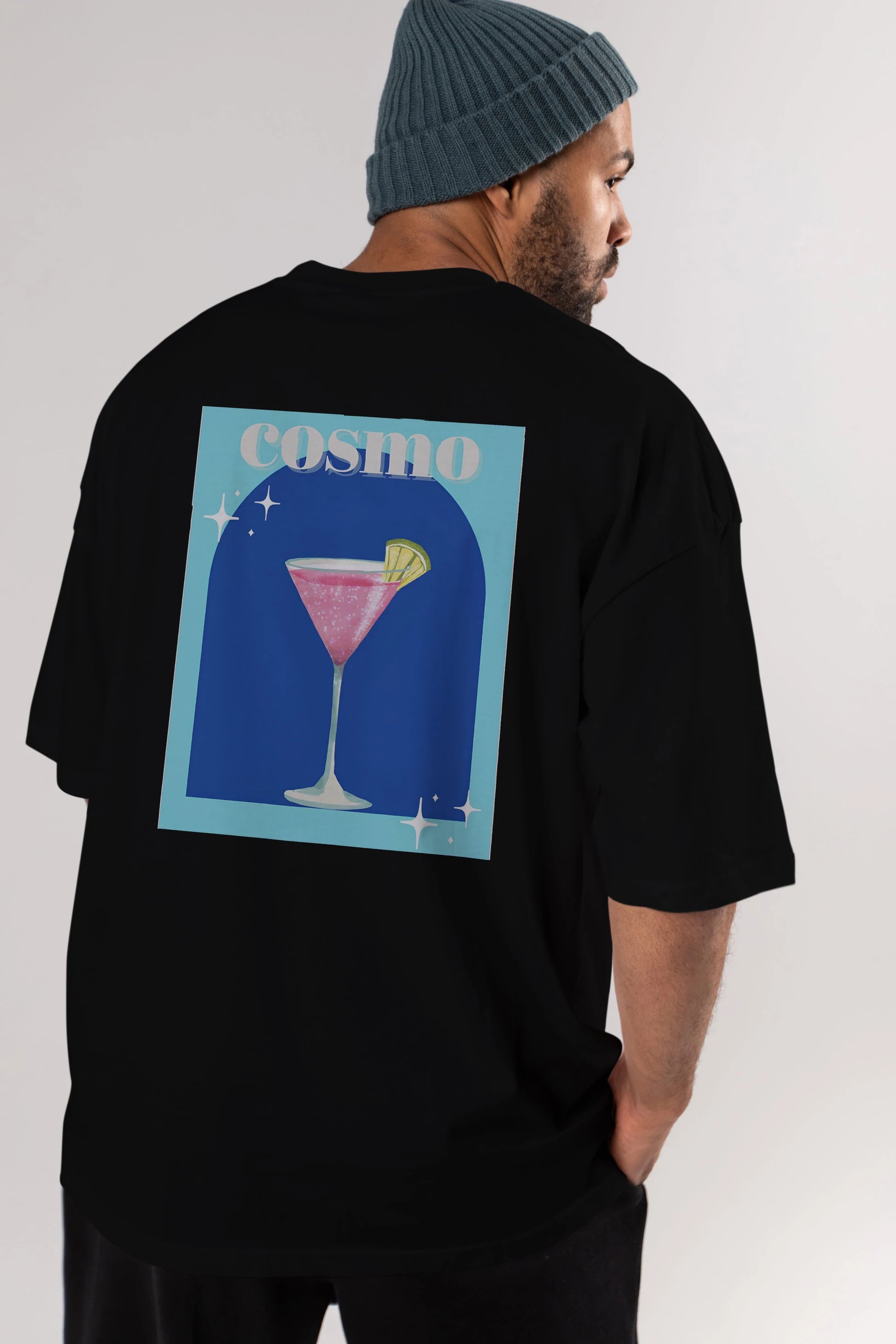 Cosmopolitan 2 Arka Baskılı Oversize t-shirt Erkek Kadın Unisex %100 Pamuk Bisiklet Yaka tişort