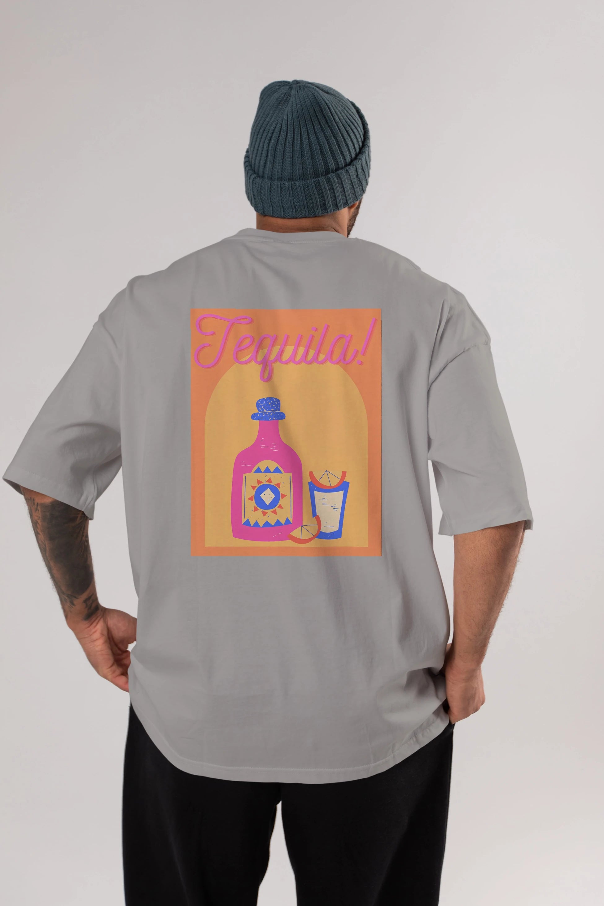 Tequila Arka Baskılı Oversize t-shirt Erkek Kadın Unisex %100 Pamuk Bisiklet Yaka tişort