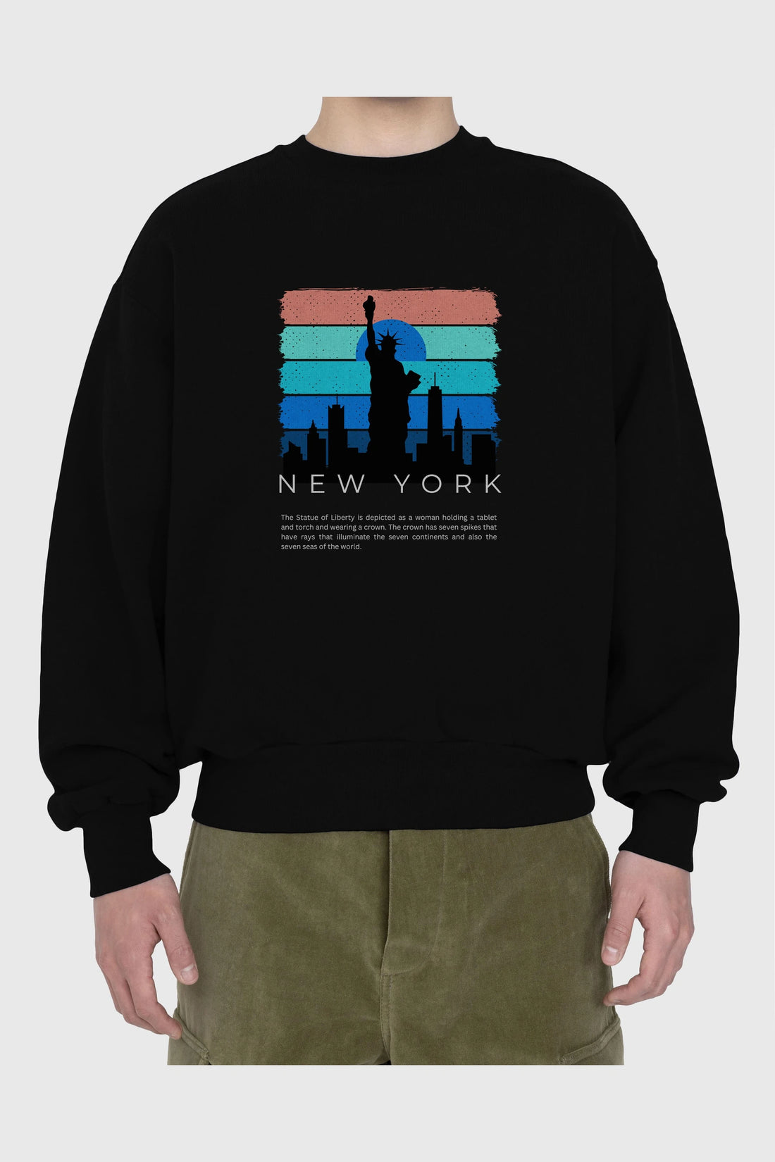 New York Yazılı Ön Baskılı Oversize Sweatshirt Erkek Kadın Unisex